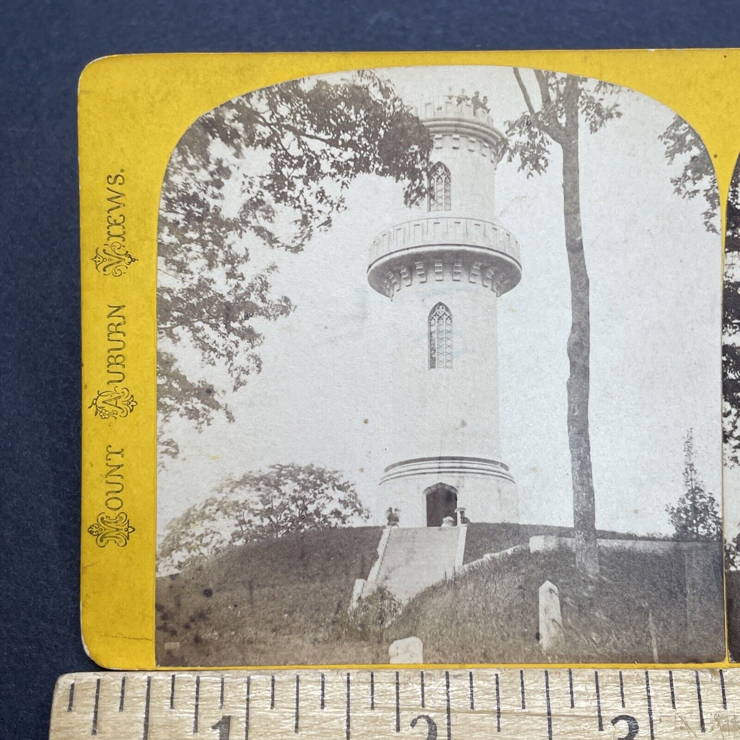 Antique 1870s Mount Auburn Cemetery Monument Stereoview Photo Card V1738