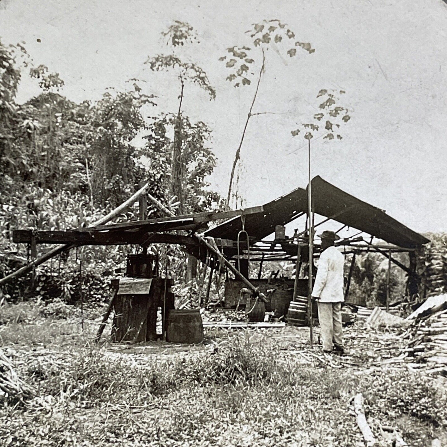 Sugar Making Factory in Isthmus Panama Stereoview Antique c1907 Y2808