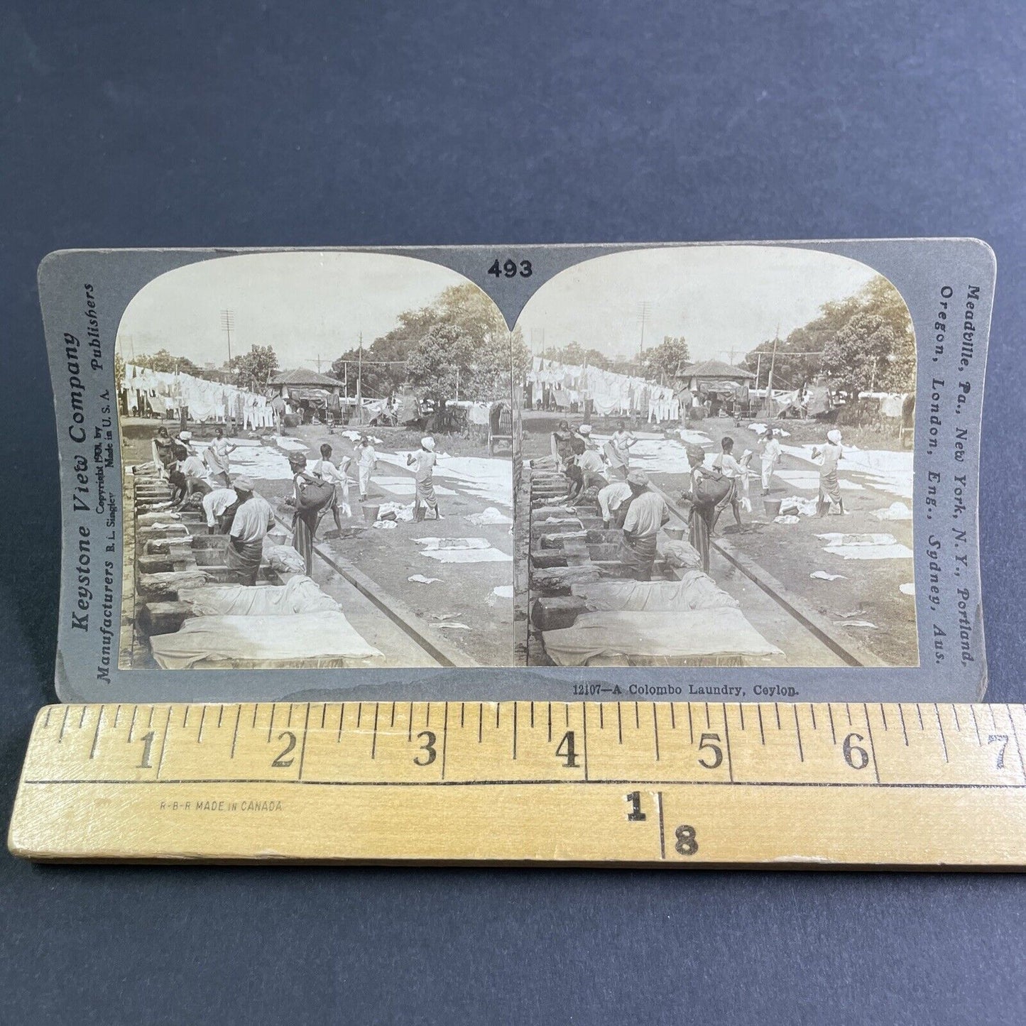 Antique 1901 Public Laundry Tubs Sri Lanka Stereoview Photo Card P2148