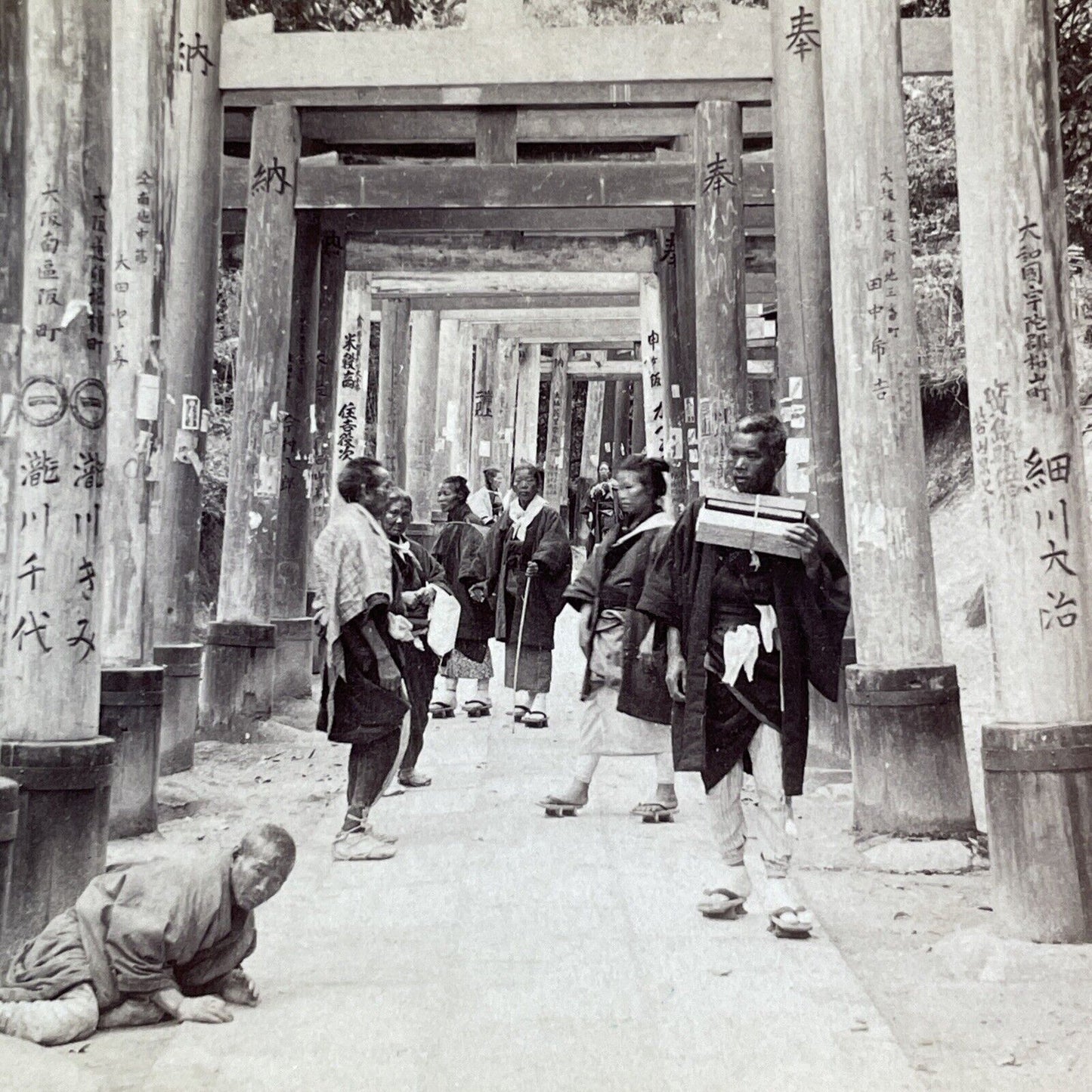 Monks Praying at Shinto Temple of Inari Stereoview Kyoto Japan c1904 Y2789