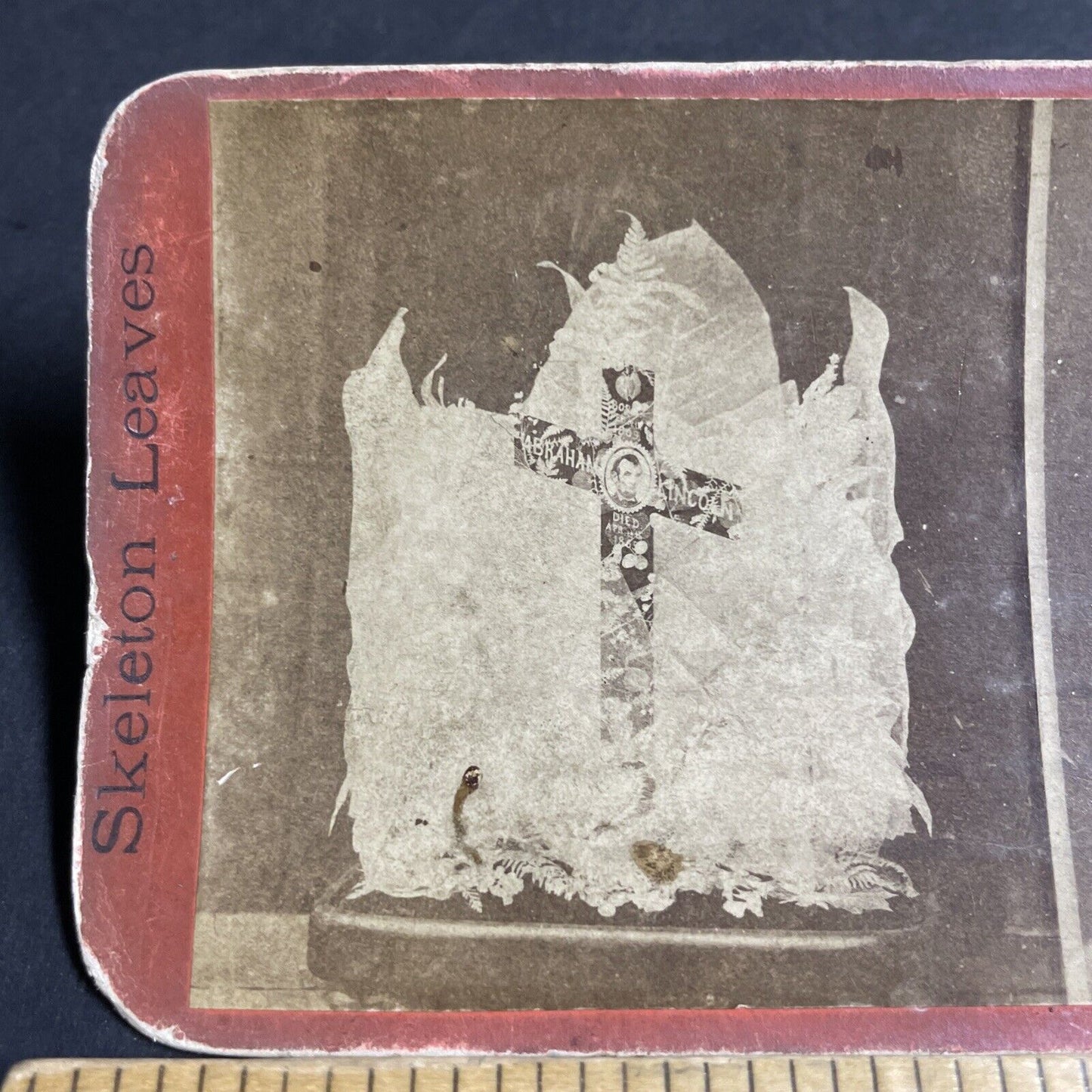 Antique 1873 Abraham Lincoln Coffin Death Wreath Stereoview Photo Card P4349