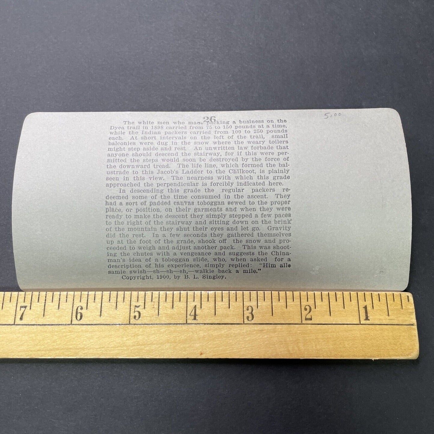 Antique 1900 Gold Miners Struggle Alaska Winter Cliff Stereoview Photo Card 2336