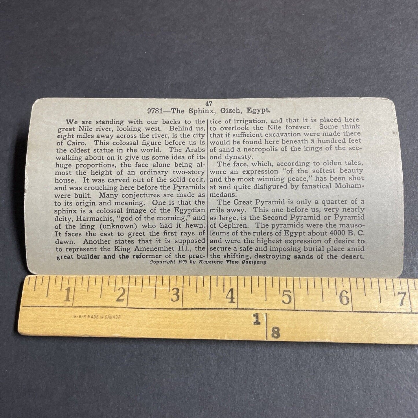 Antique 1909 The Great Sphinx Sphynx Giza Egypt Stereoview Photo Card P4251