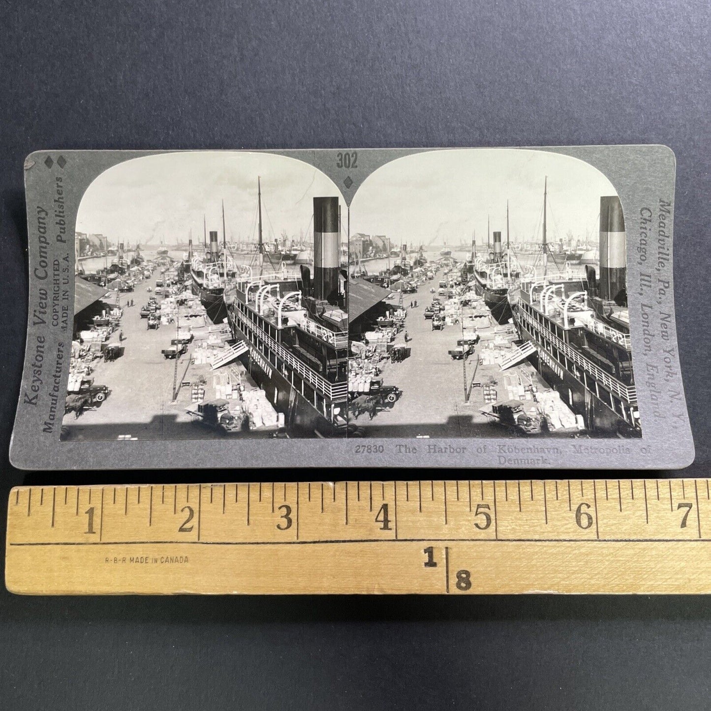 Antique 1930s Shipping Port Of Copenhagen Denmark Stereoview Photo Card P1577