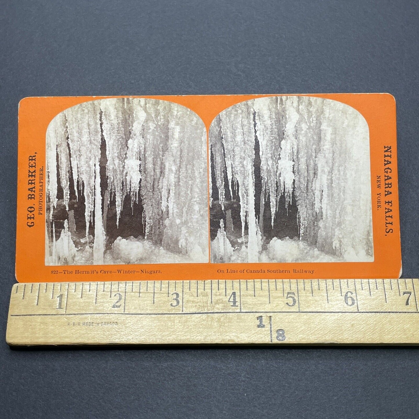 Antique 1860s Icicles Behind Niagara Falls Ontario Stereoview Photo Card V1716