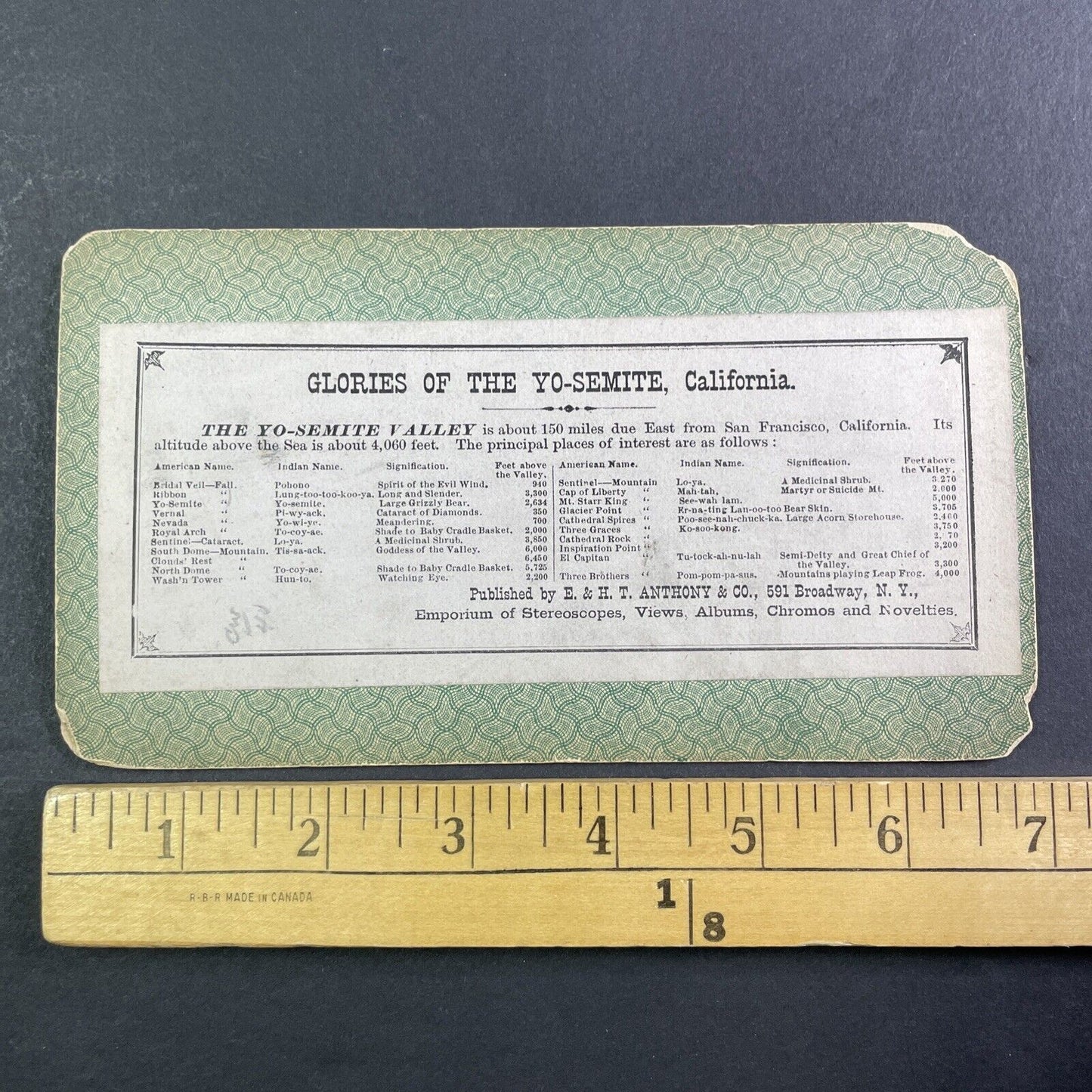 Glories Of Yo-Semite Stereoview Mirror Lake E&HT Anthony Antique c1870 X3711
