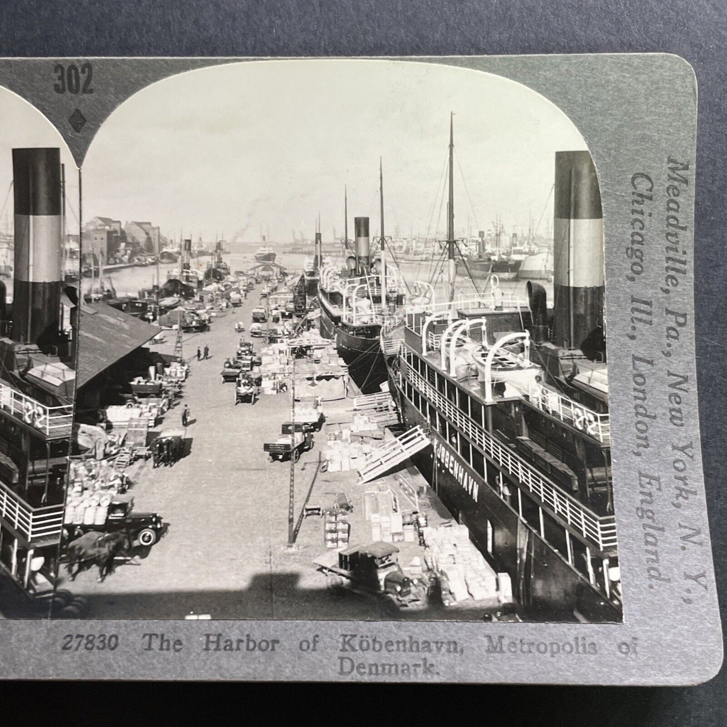 Antique 1930s Shipping Port Of Copenhagen Denmark Stereoview Photo Card P1577