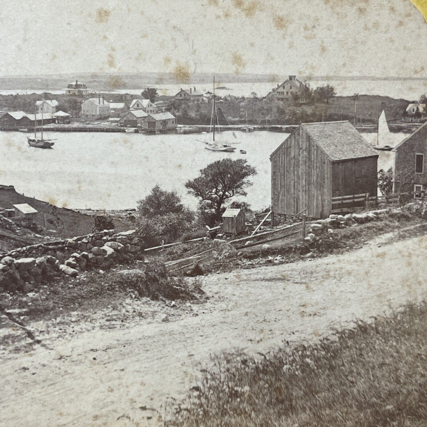 Antique 1870s Wood's Hole Massachusetts Stereoview Photo Card V1979