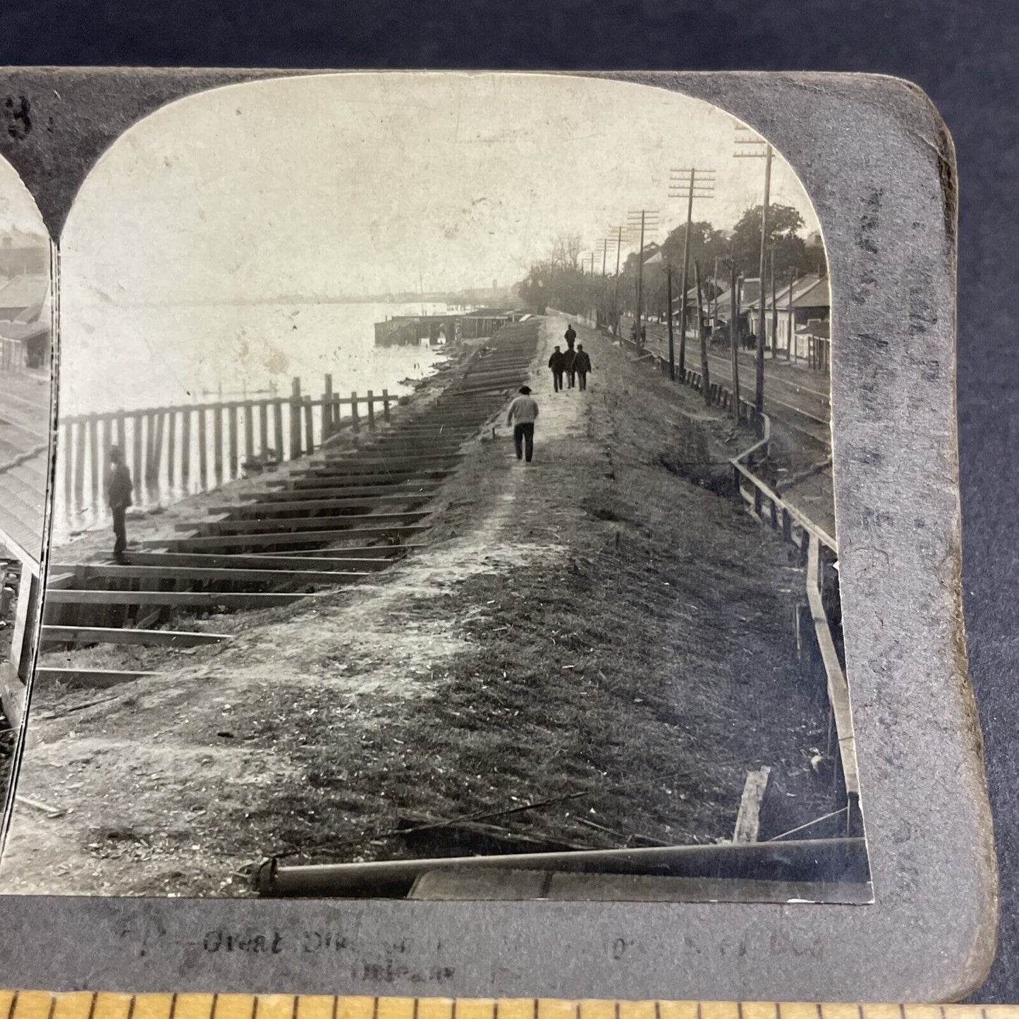 Antique 1910s Hurricane Dam Flood Levee New Orleans Stereoview Photo Card P4295