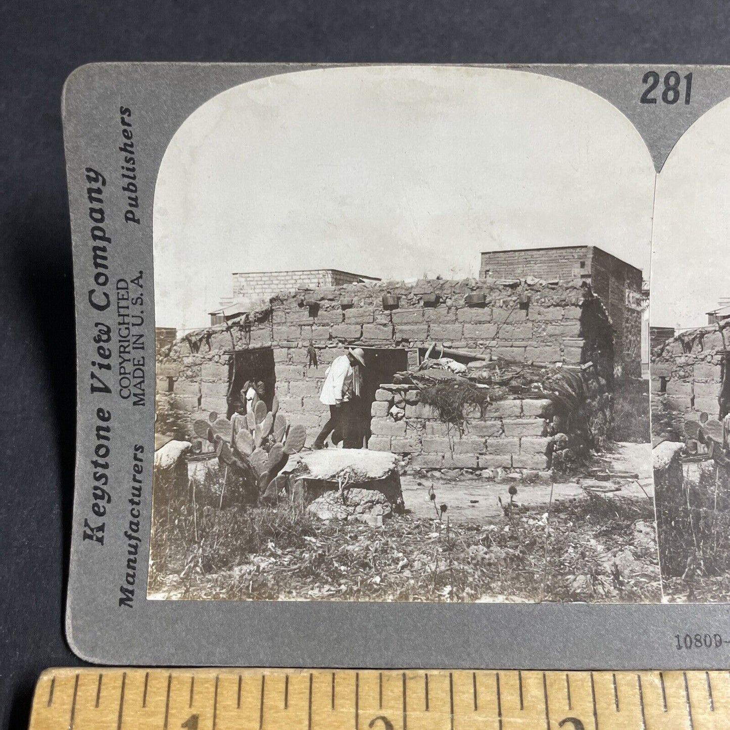 Antique 1910 Native Mexican Mud Hut Mexico City Stereoview Photo Card P4441