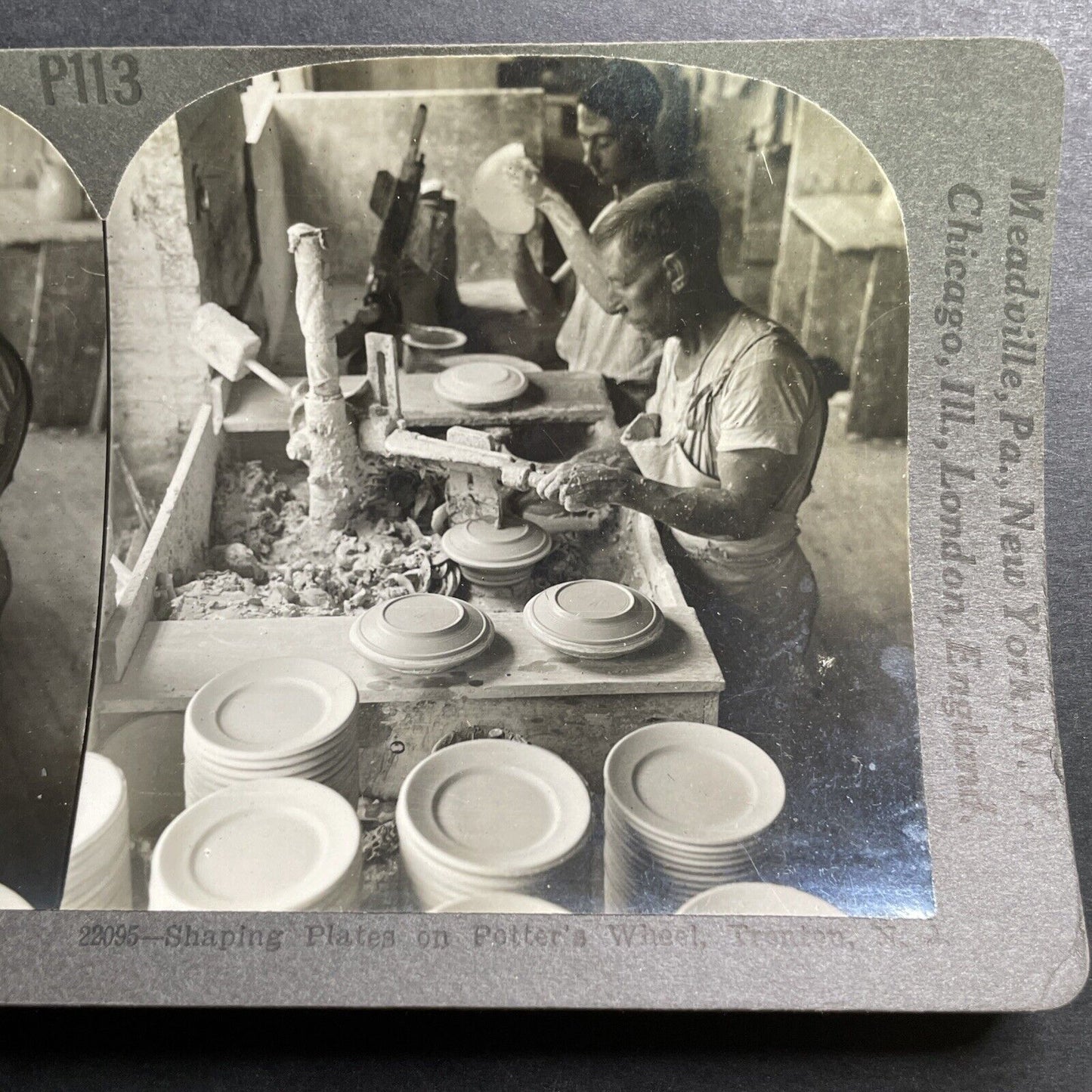 Antique 1918 Ceramic Plate Factory Trenton NJ Stereoview Photo Card P1439