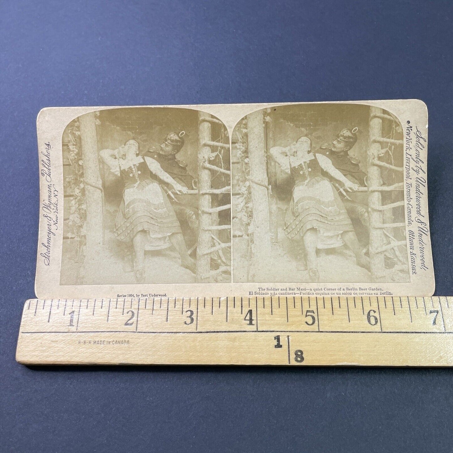 Antique 1894 Soldier Grabs & Drags A Bartender Woman Stereoview Photo Card P2937