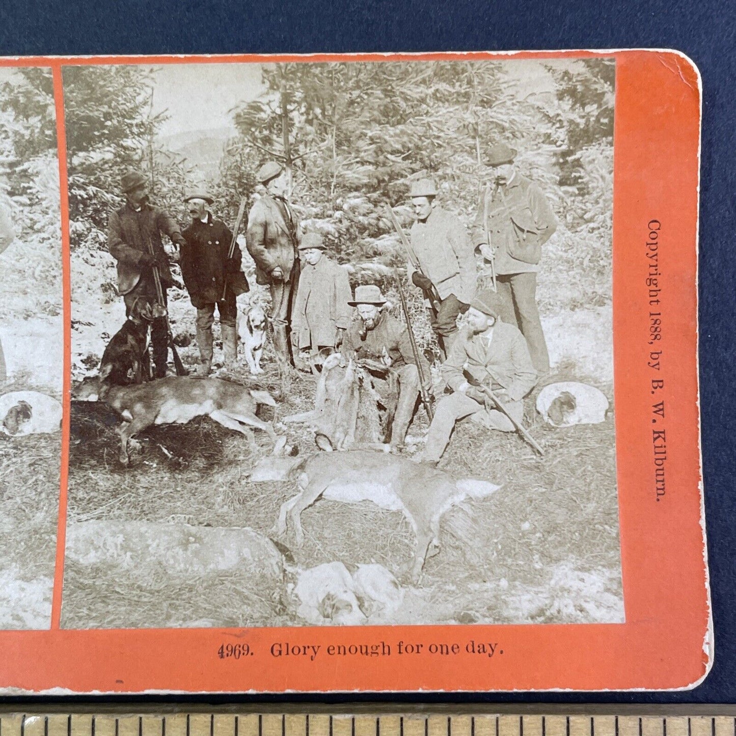 B.W. Kilburn Self-Portrait (with Pipe) Stereoview Deer Hunt Antique c1888 Y2278
