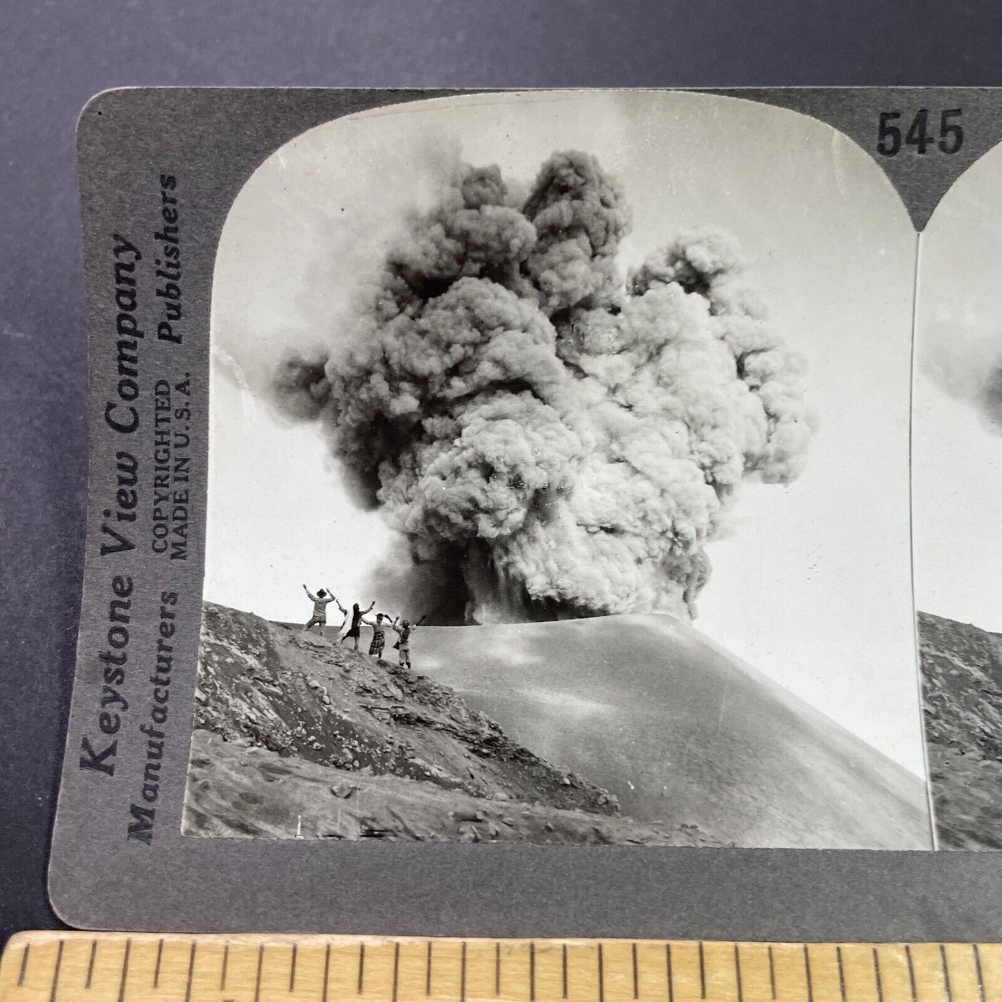 Antique 1910s Exploding Volcano Disaster Indonesia Stereoview Photo Card P3742