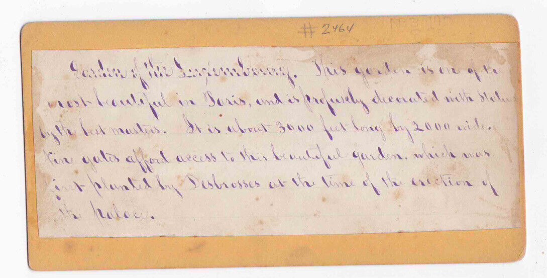 Antique 1860s The Gardens Of Luxembourg Palace, Paris, France Stereo Card P221