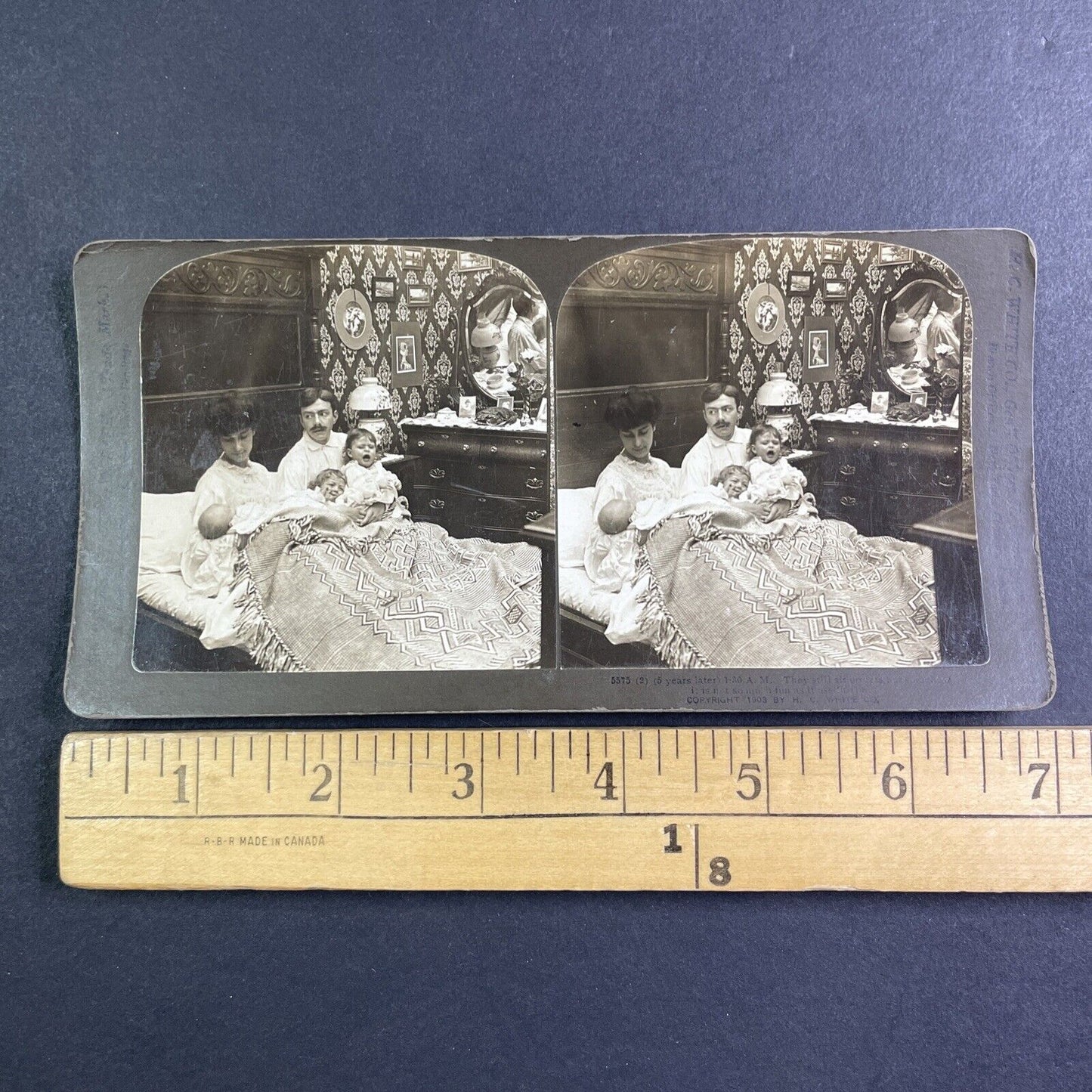 Lot of 2 Sitting Up Late Series 5574 & 5575 Stereoview H.C. White c1903 Y1231