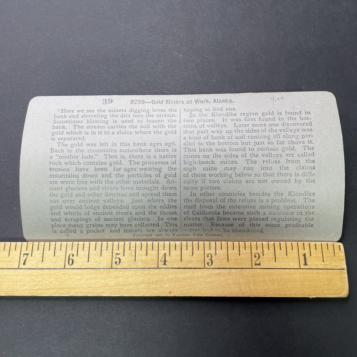 Antique 1906 Gold Mining Near Skagway Alaska Stereoview Photo Card P2331