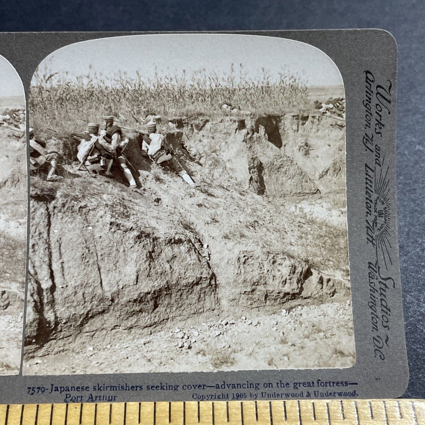 Antique 1904 Japan Soldiers Attacking Russia Troops Stereoview Photo Card P5589