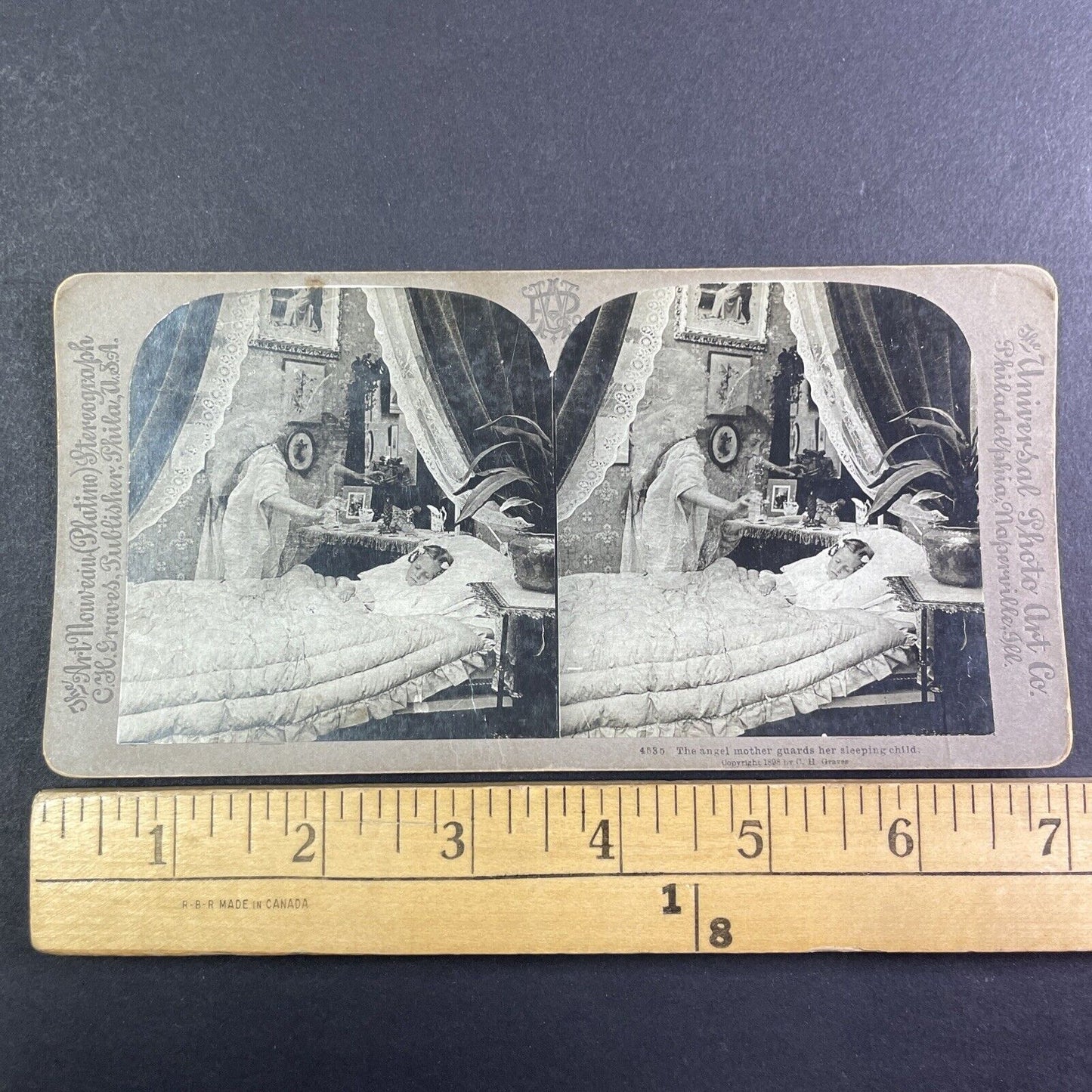 Ghost Mother Angel Hovers over Child Stereoview Antique c1898 Y1359