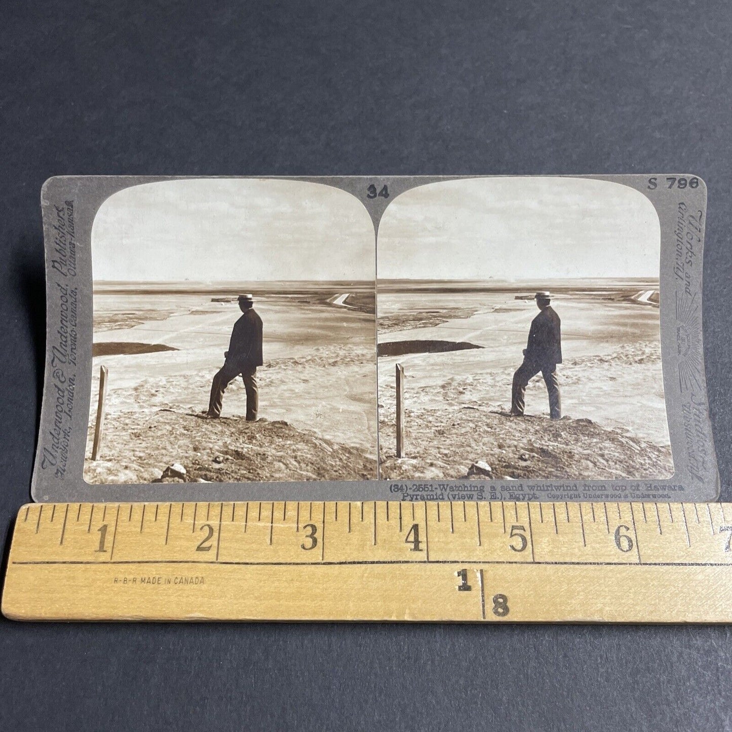 Antique 1909 Man Watches Sand Tornado In Egypt Stereoview Photo Card P4152