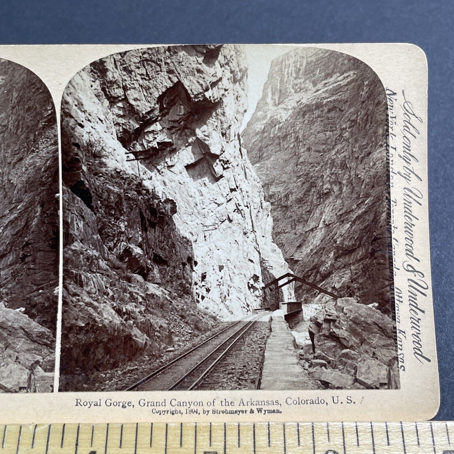 Antique 1894 Royal Gorge Canyon Railroad Colorado Stereoview Photo Card V520