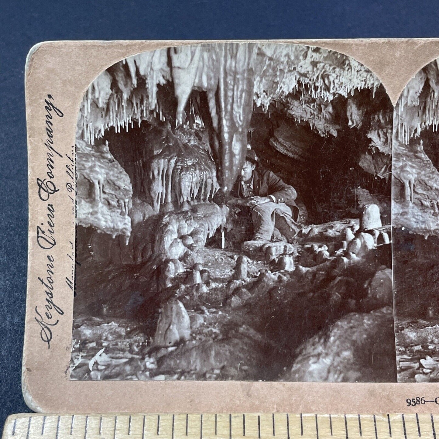 Antique 1899 Underground Cave Explorer In Oregon Stereoview Photo Card V1867