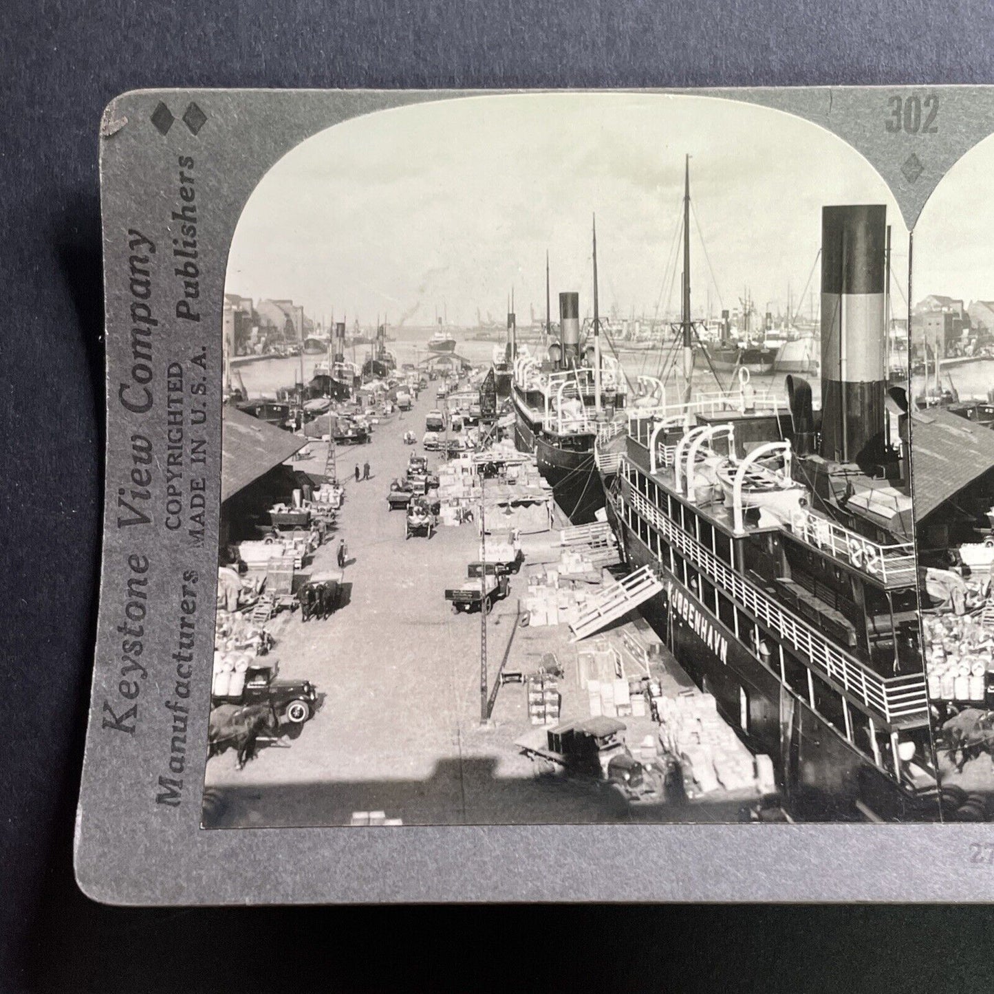 Antique 1930s Shipping Port Of Copenhagen Denmark Stereoview Photo Card P1577