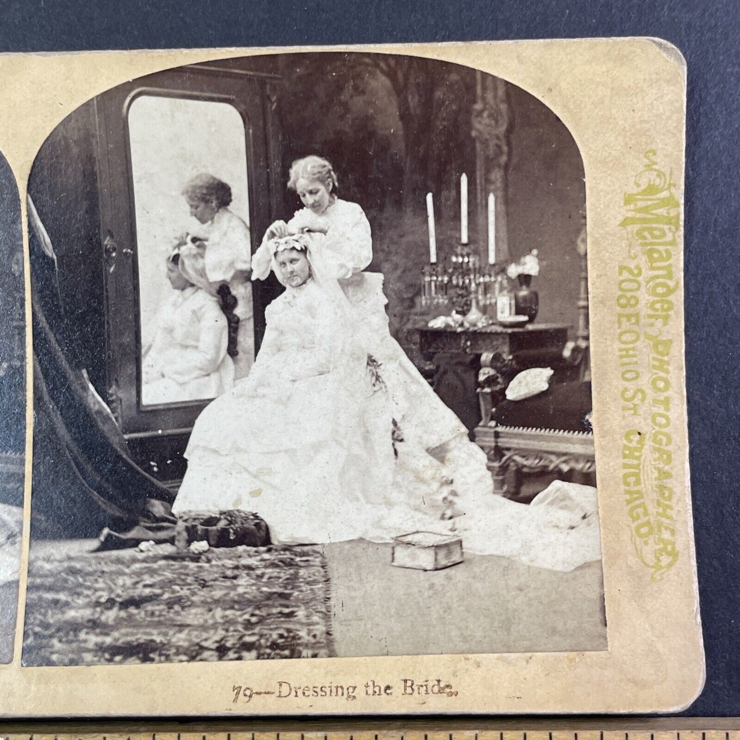 1870s Victorian Wedding Gown Stereoview Melander Antique c1876 Y1350