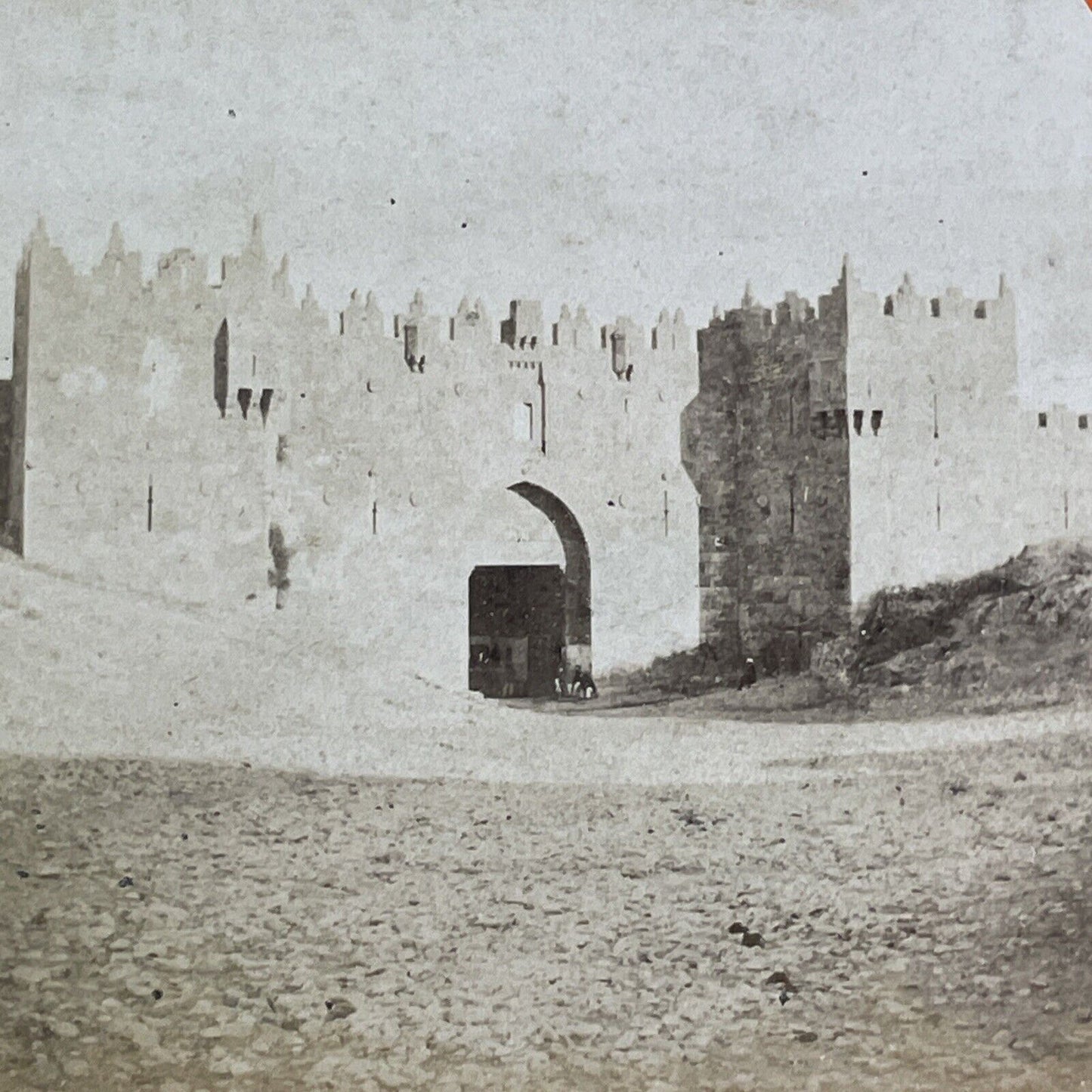 Damascus Gate Jerusalem Israel Stereoview Louis Rabaud Antique c1860 X3186