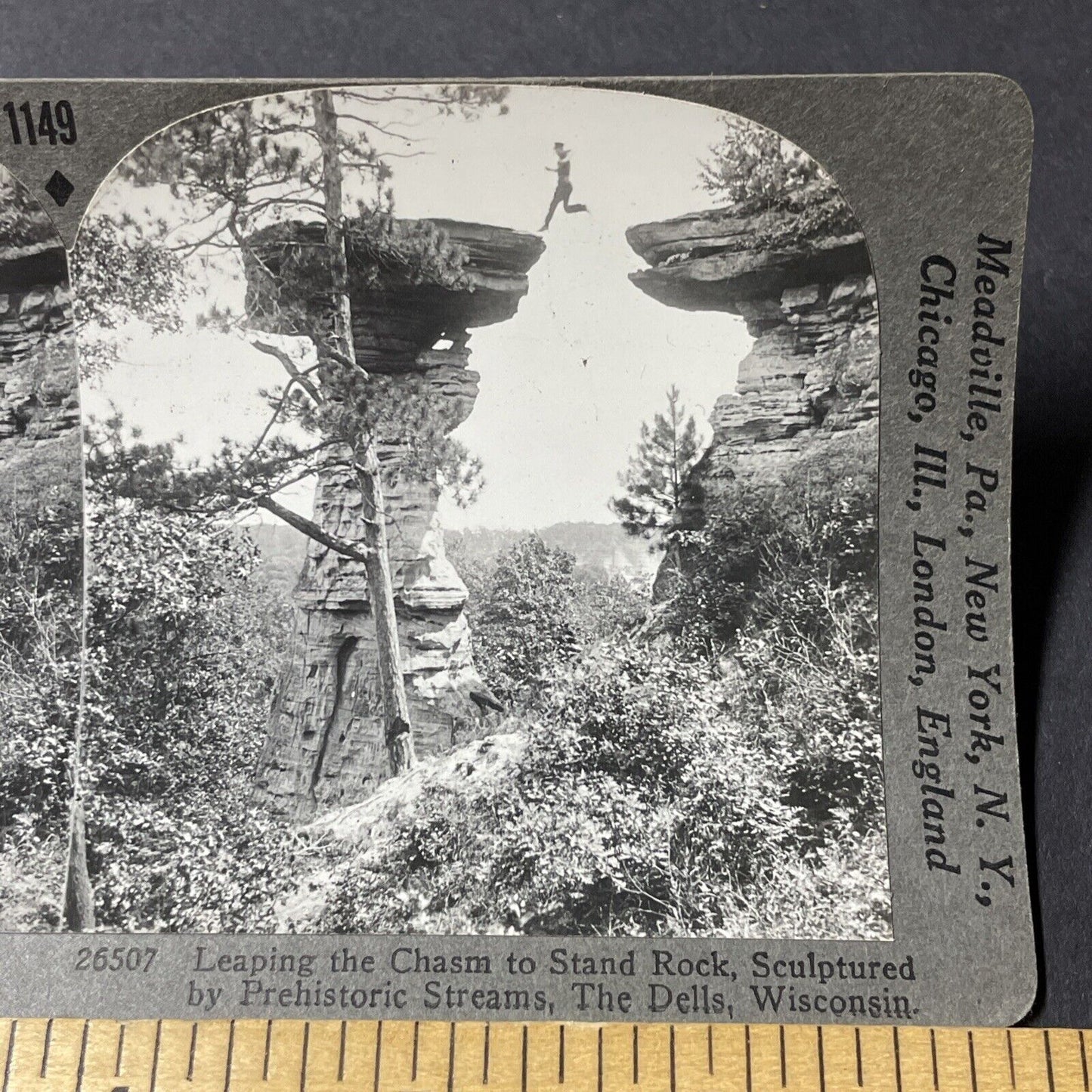 Antique 1910s Daredevil Jumps A Rock Gap Stereoview Photo Card V2595