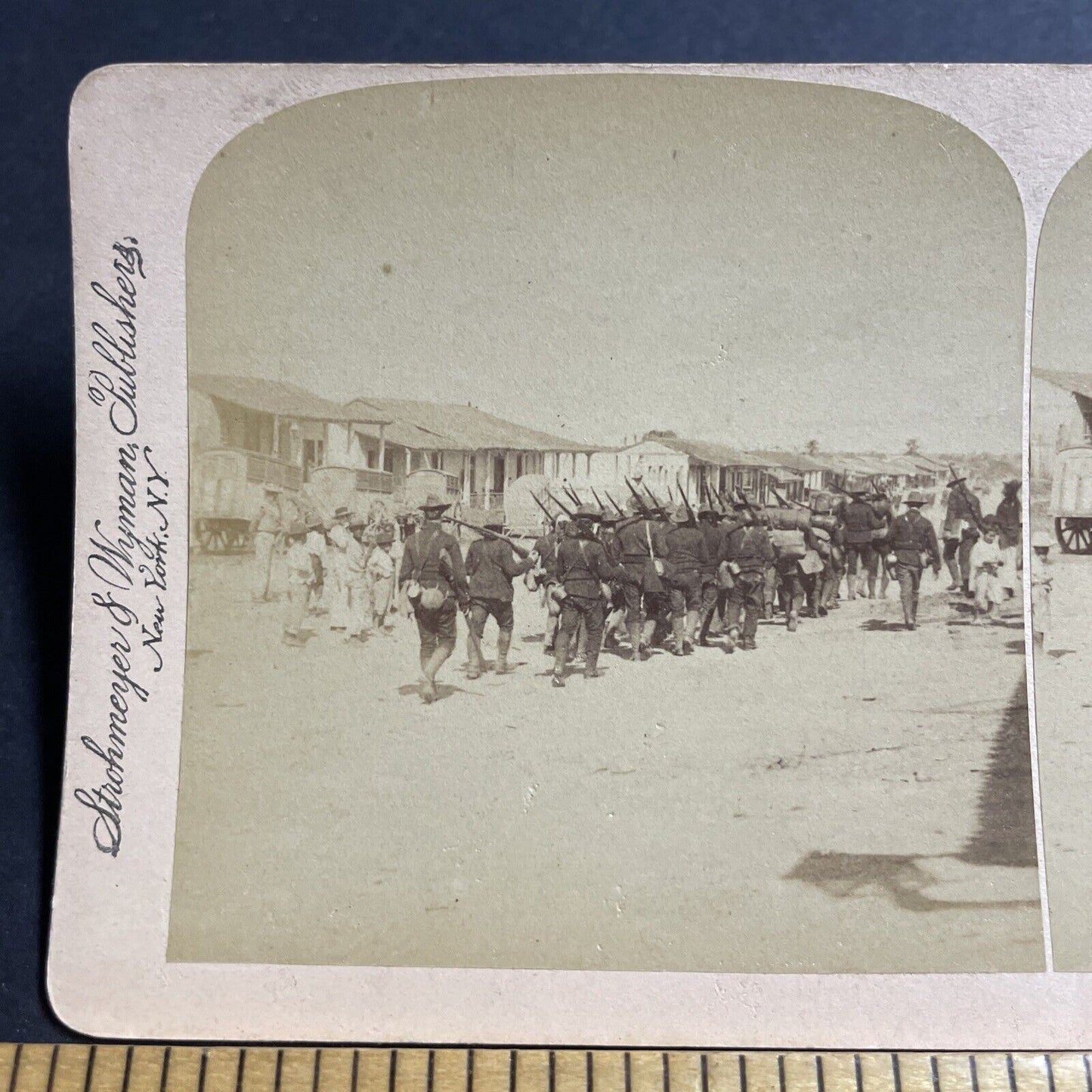 Antique 1899 US Army Soldiers Marching In Cuba Stereoview Photo Card P4983
