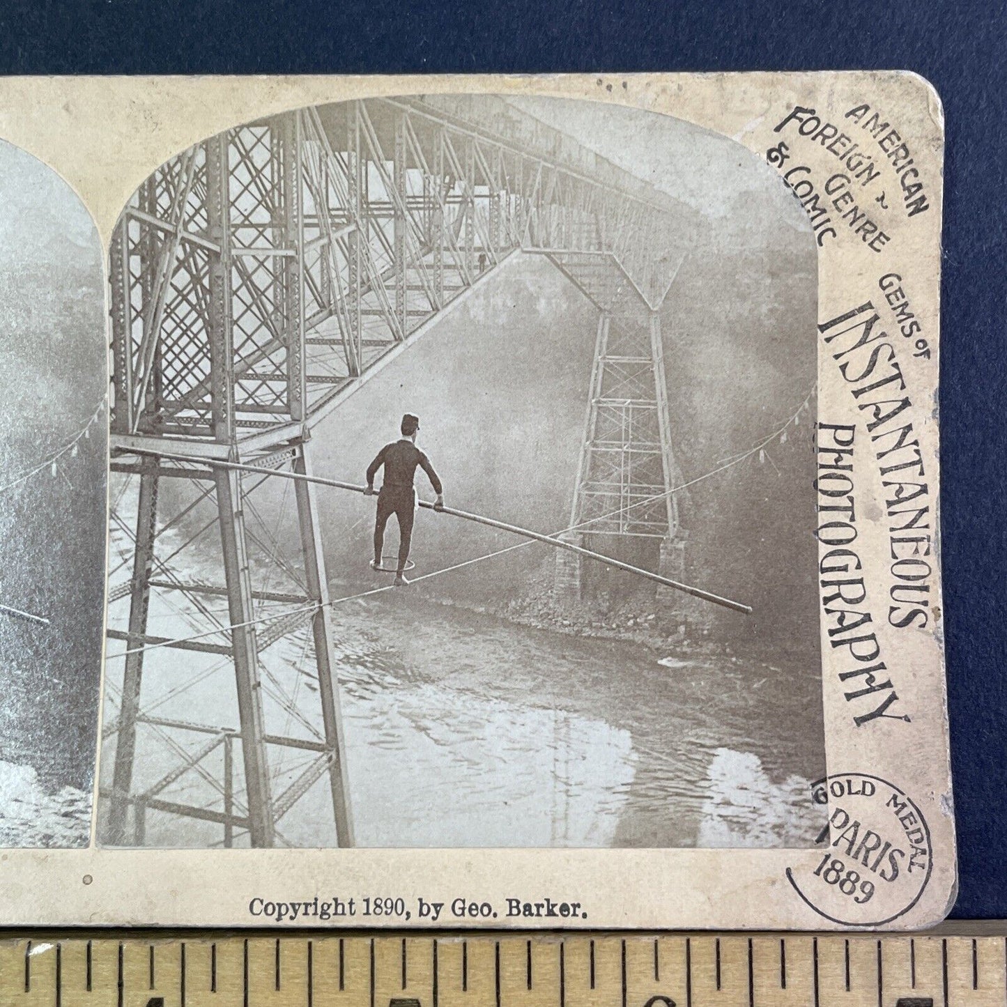 Samuel Dixon Tightrope Walking Niagara Gorge Stereoview Antique c1890 X1921