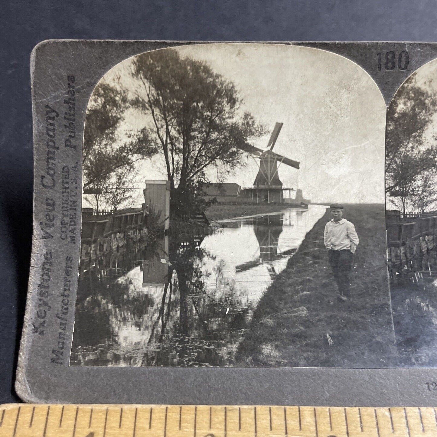 Antique 1910s Dutch Boy In Zaandijk Netherlands Stereoview Photo Card P5198