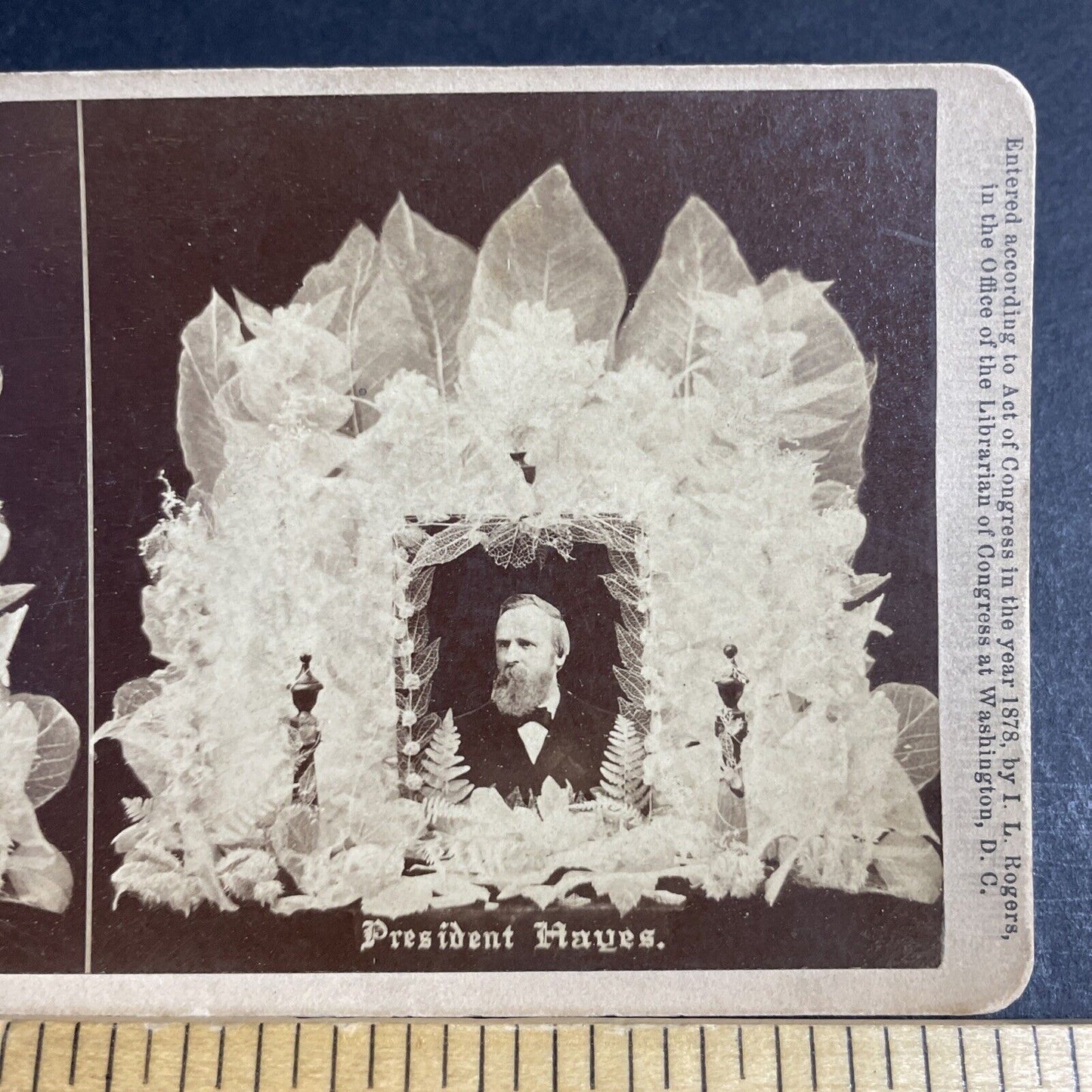 Antique 1878 Rutherford B. Hayes Flower Arrangement Stereoview Photo Card P4640