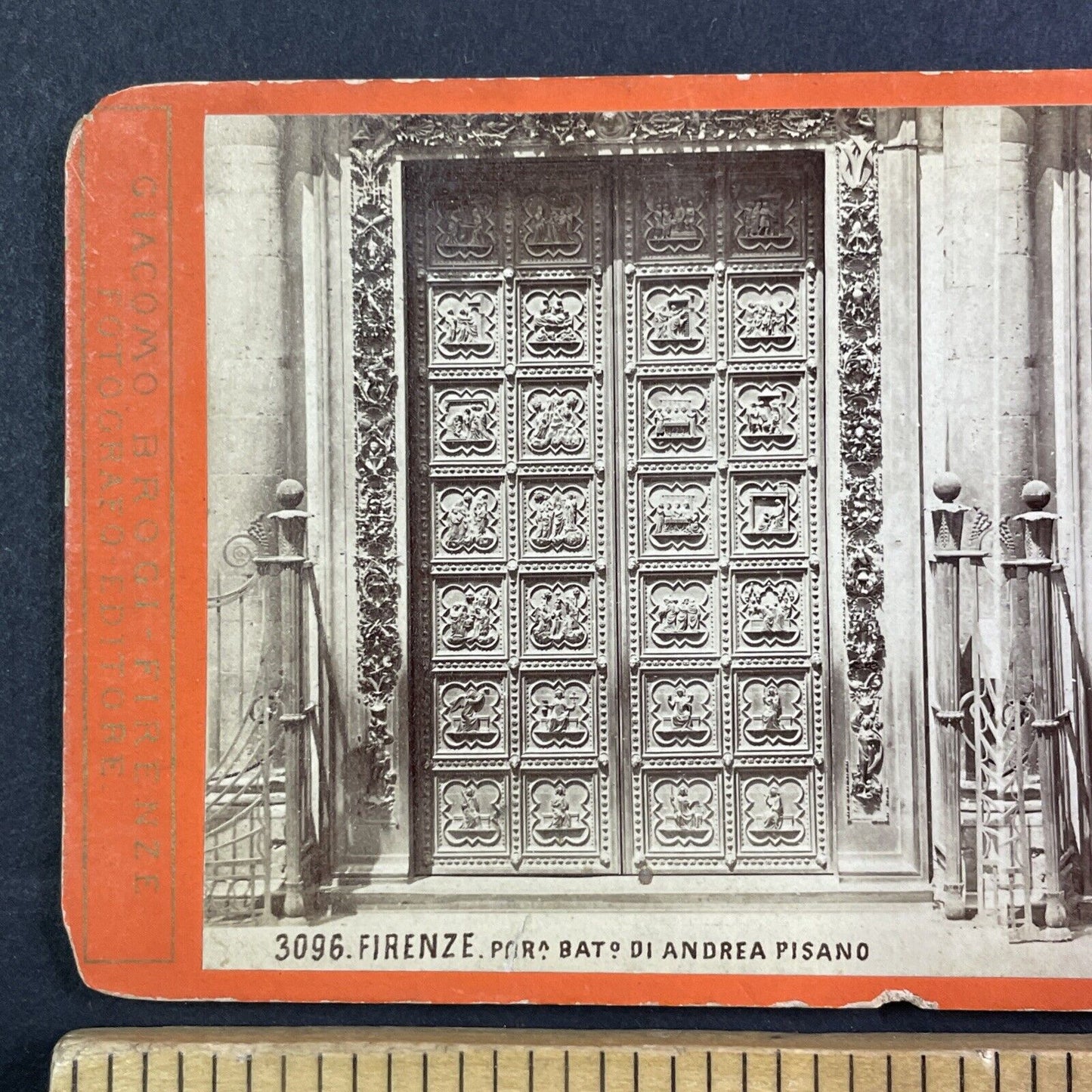 South Doors Florence Italy Stereoview Giacomo Brogi-Firenze Antique c1875 X3649