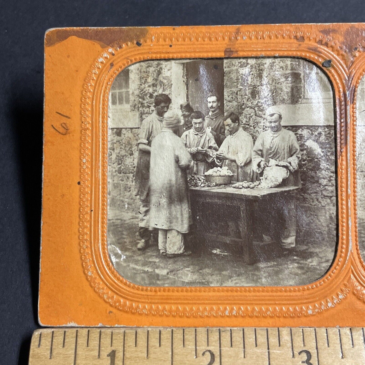 Antique 1860s Prisoners In France French Tissue Stereoview Photo Card P4181