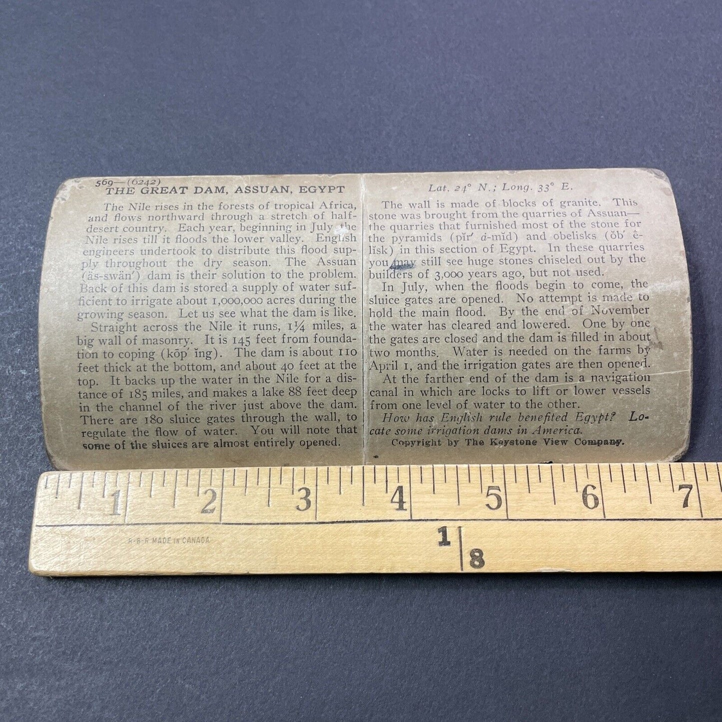 Antique 1909 Huge Dam On The Nile River Egypt Stereoview Photo Card V3311