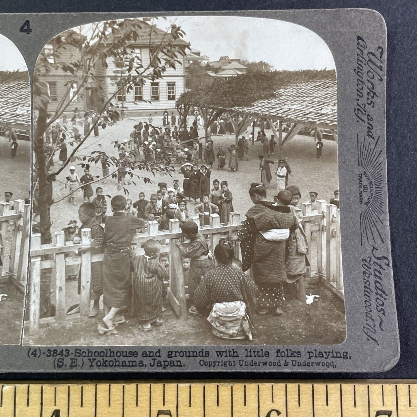 School and Children in Yokohama Japan Stereoview Antique c1904 Y2577