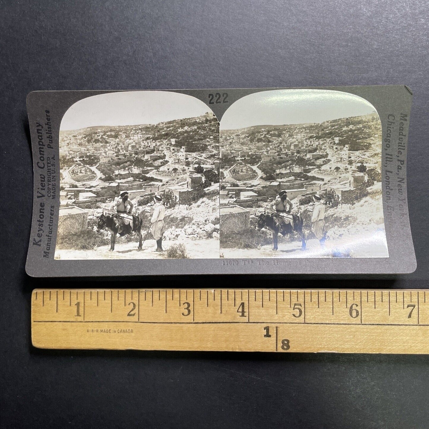 Antique 1918 Merchant On A Donkey Nazareth Israel Stereoview Photo Card P1324