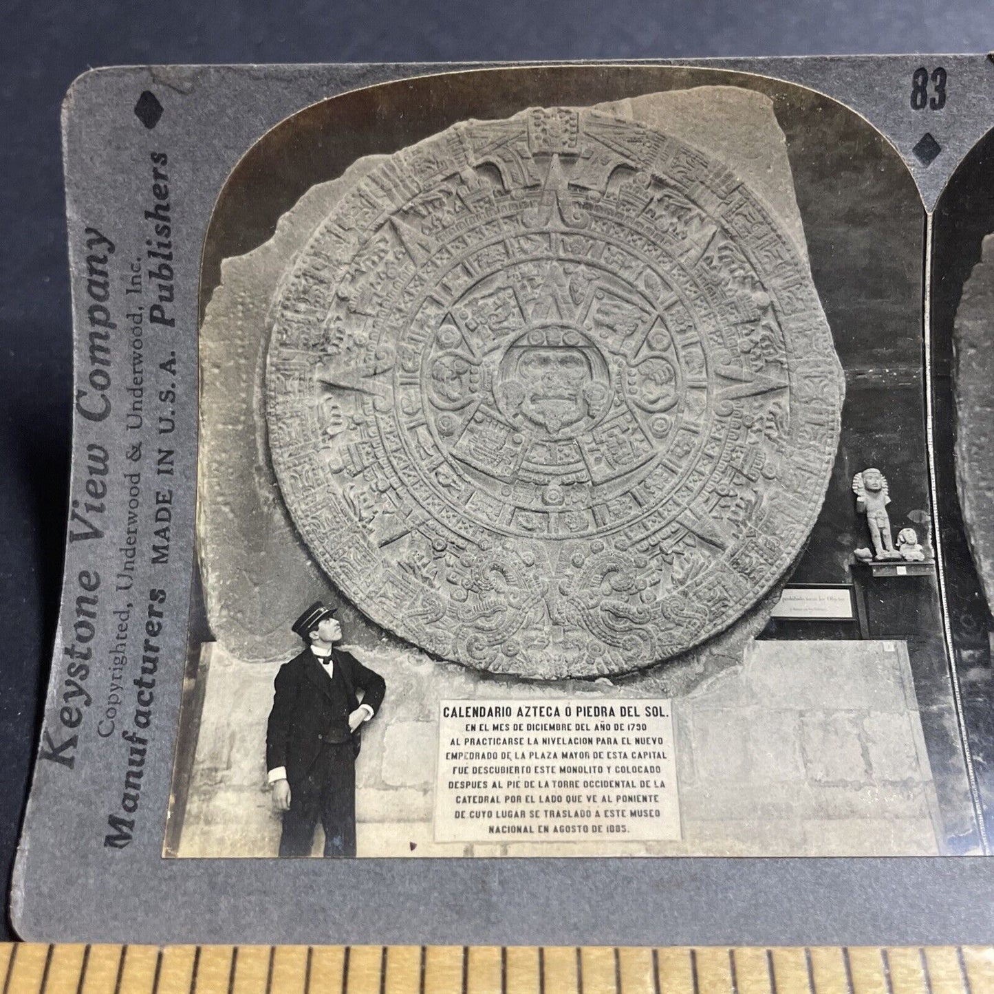 Antique 1930s Aztec Stone Calendar Mexico City Stereoview Photo Card P5012