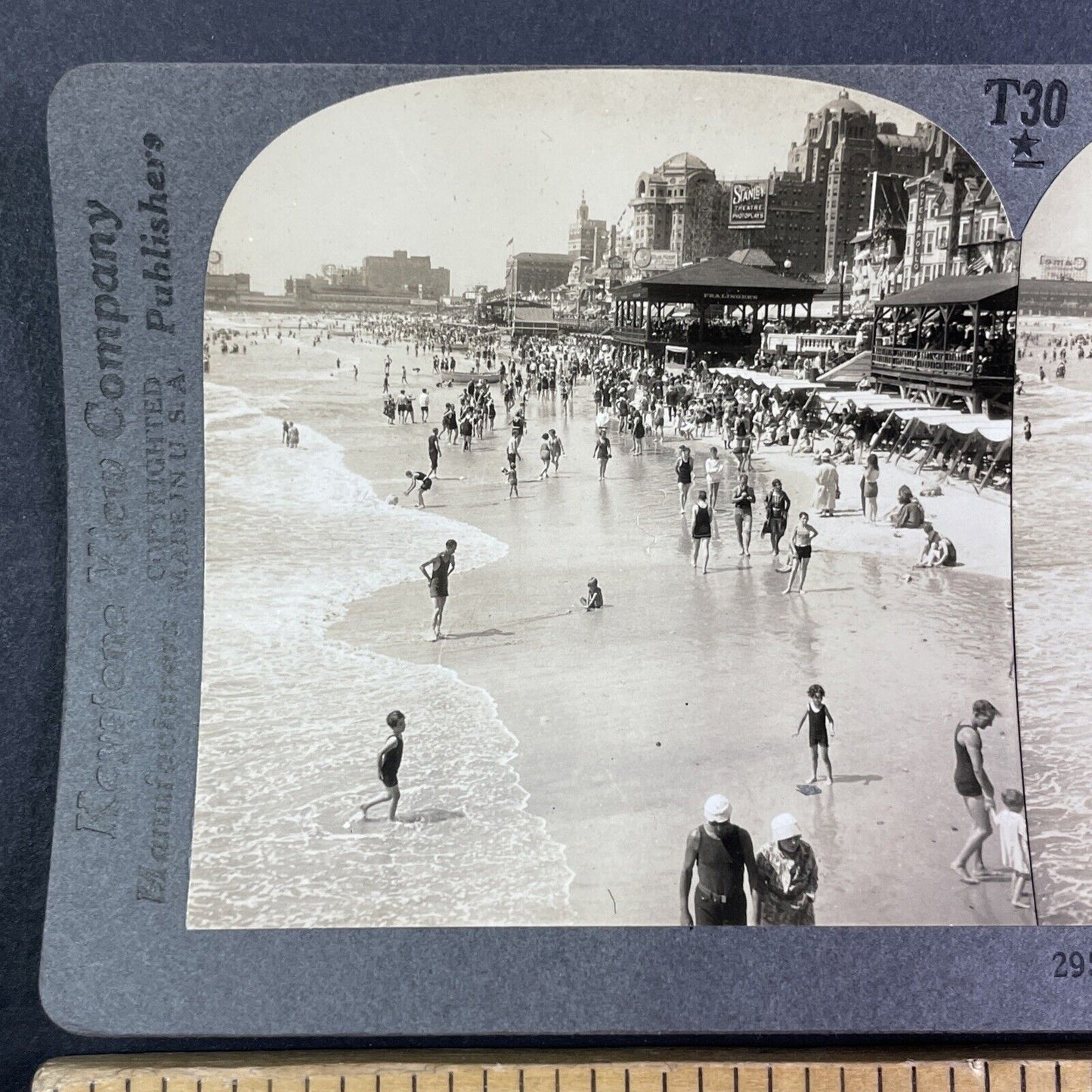 Beach Crowds Atlantic City New Jersey Stereoview Antique c1920s Y1143