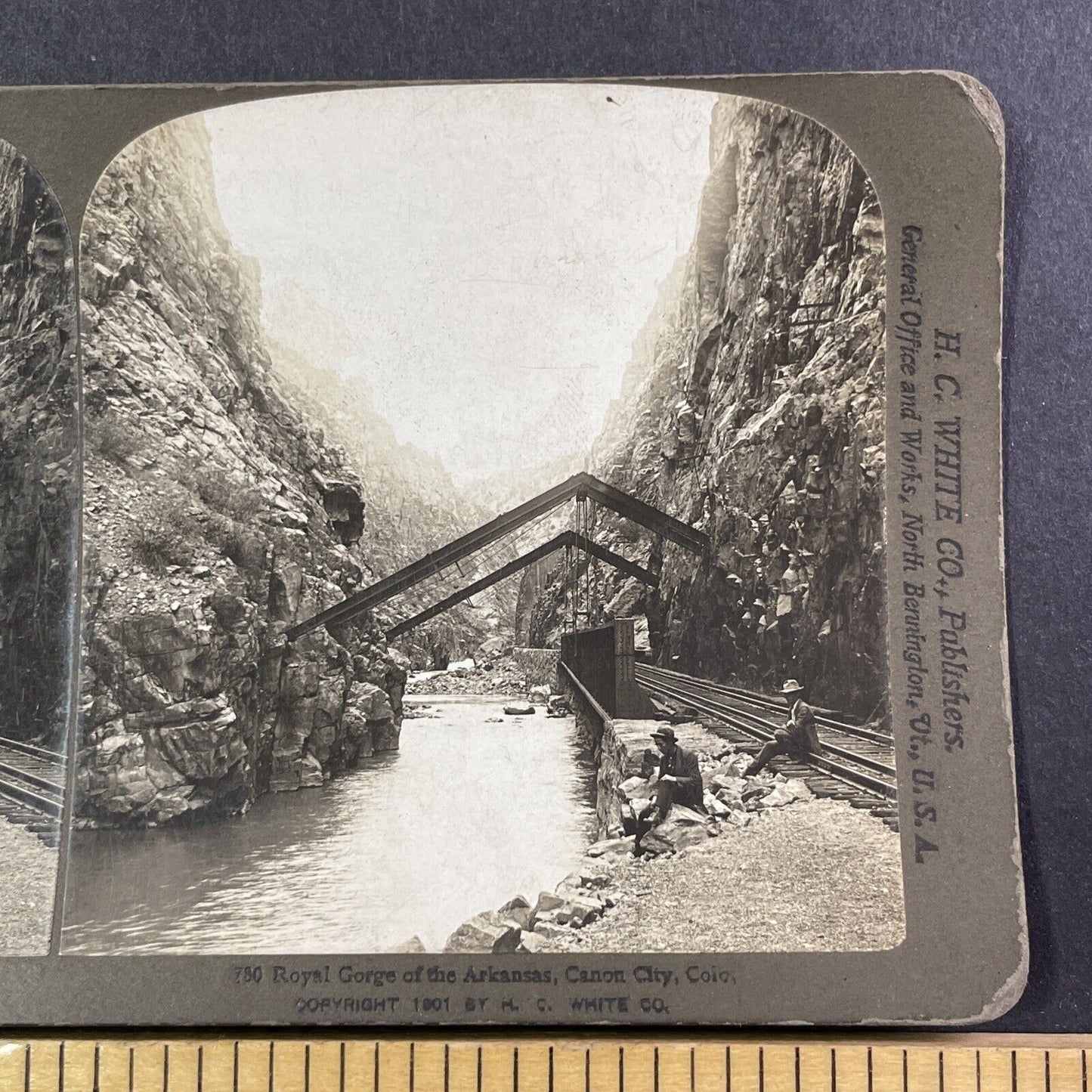 Royal Gorge Canyon City Railroad Colorado Stereoview HC White Antique c1903 Y517