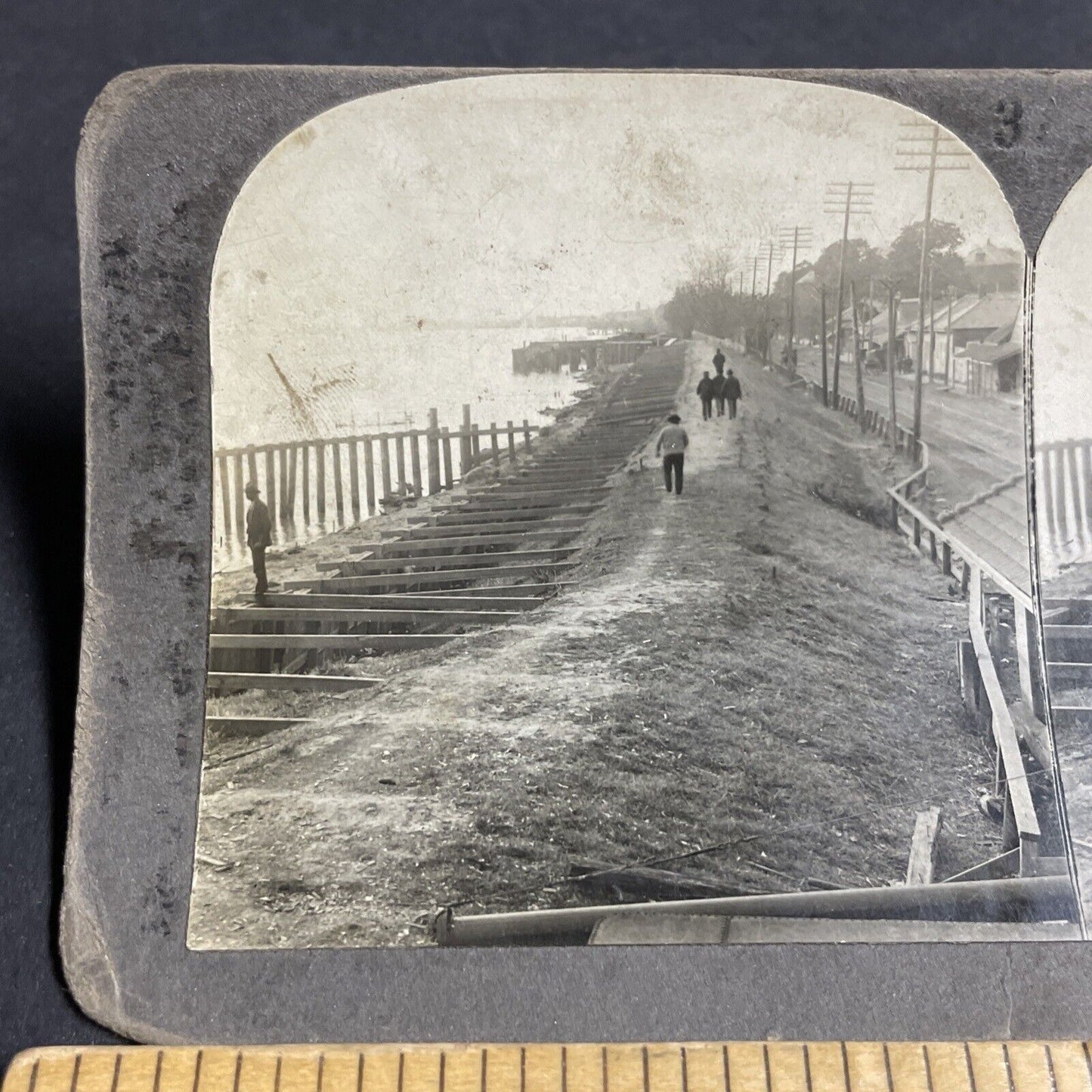 Antique 1910s Hurricane Dam Flood Levee New Orleans Stereoview Photo Card P4295