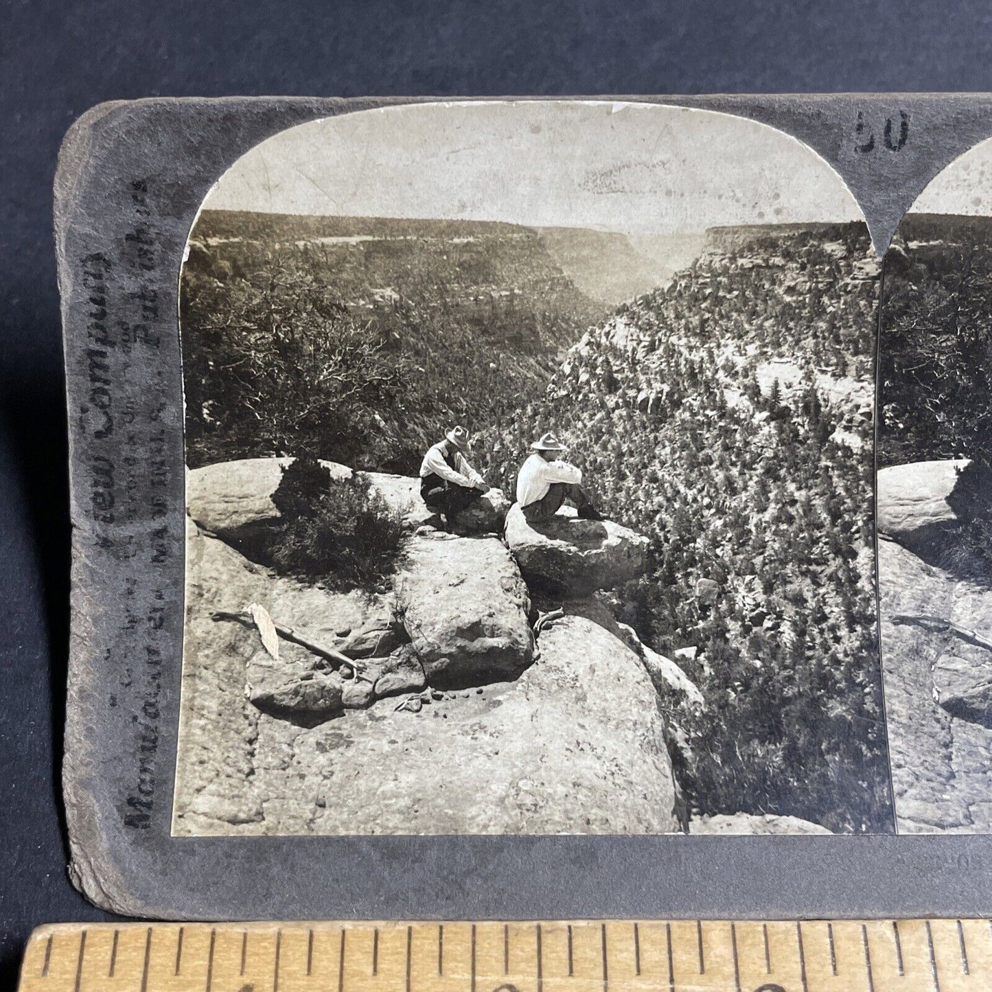 Antique 1910s Man On Cliff Edge Mesa Verde Colorado Stereoview Photo Card P4339