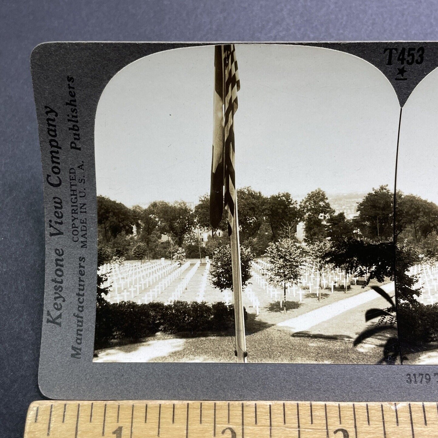 Antique 1919 American Graves Cemetery Paris France Stereoview Photo Card V2848