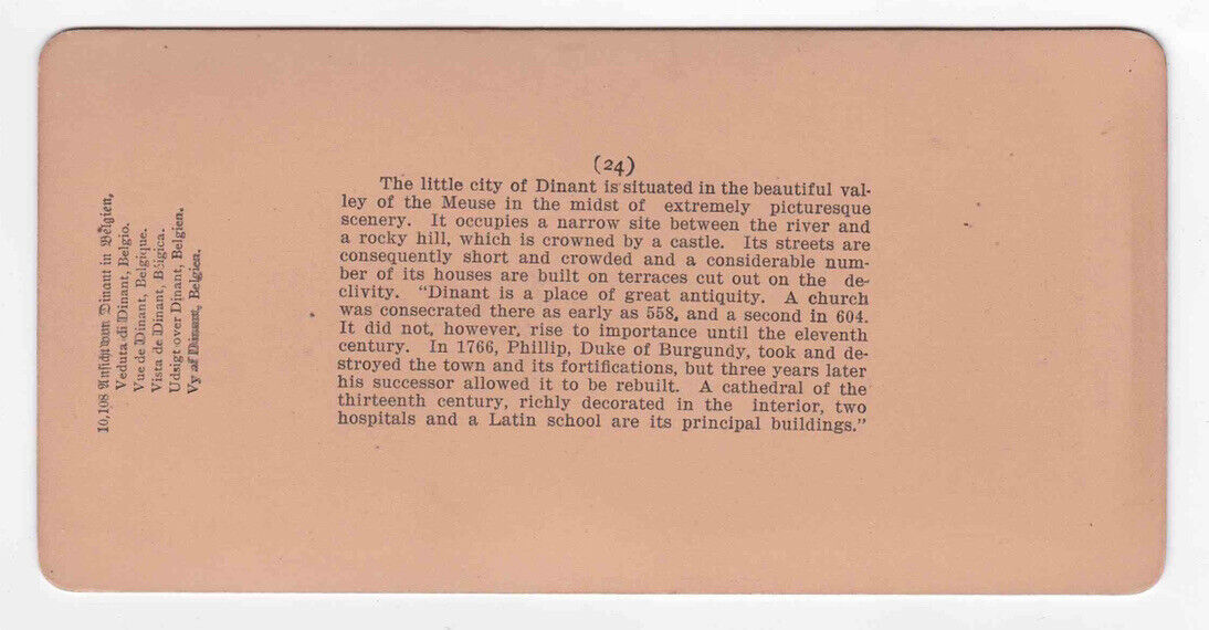 Antique 1900 Dinant, Belgium City View From The Cliffs Stereo Card P140