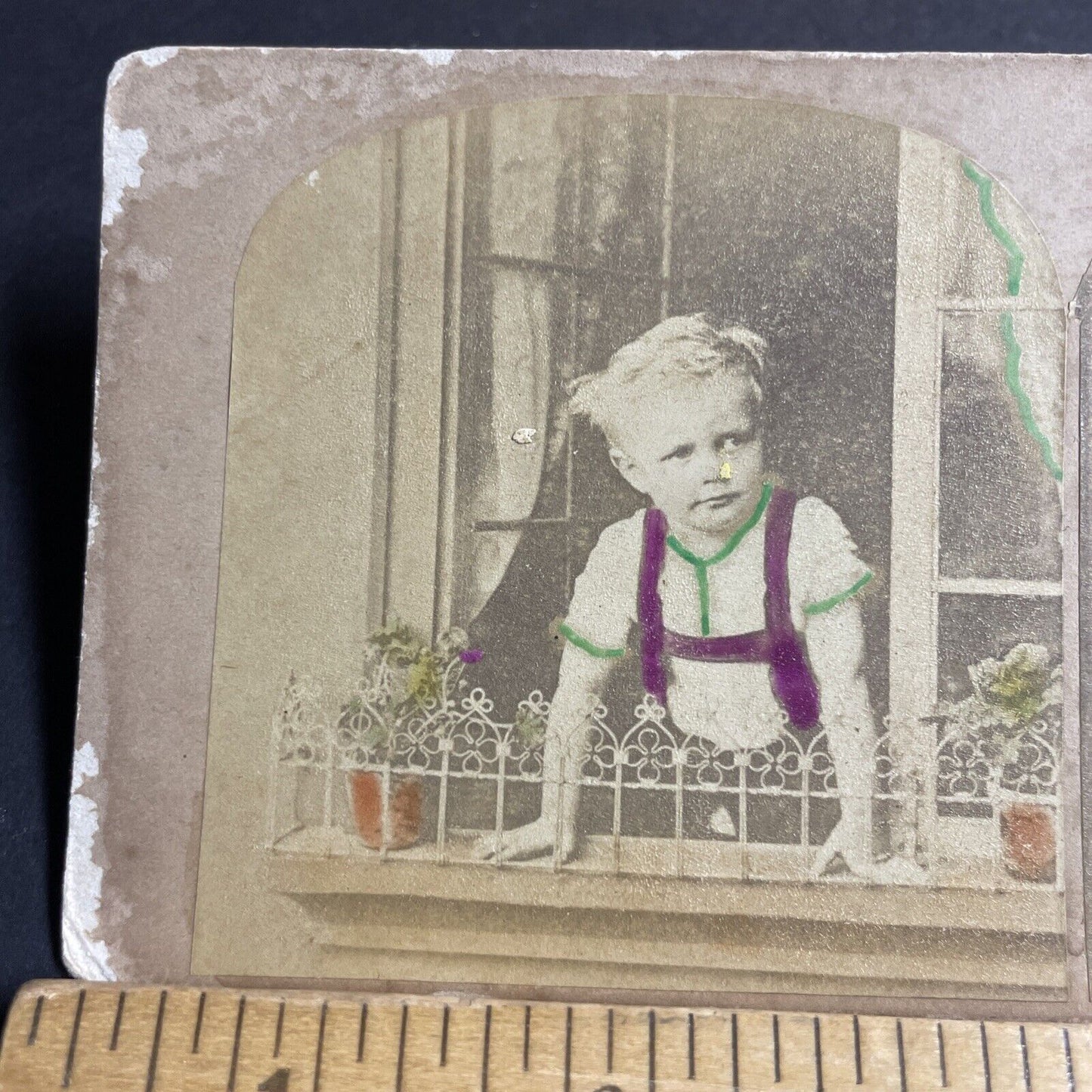 Antique 1870s Little German Boy In Lederhosen Stereoview Photo Card P4727