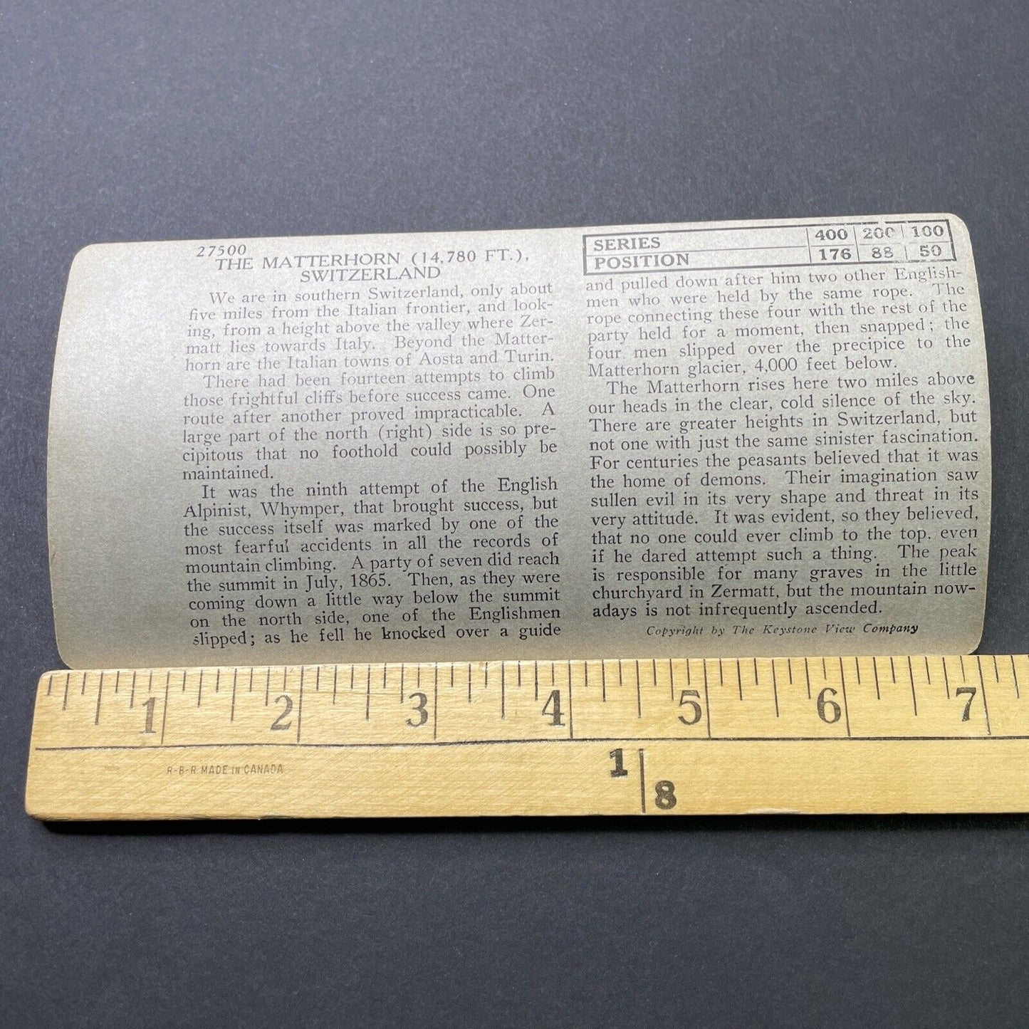 Antique 1910s Matterhorn Mountain Switzerland Stereoview Photo Card P2730