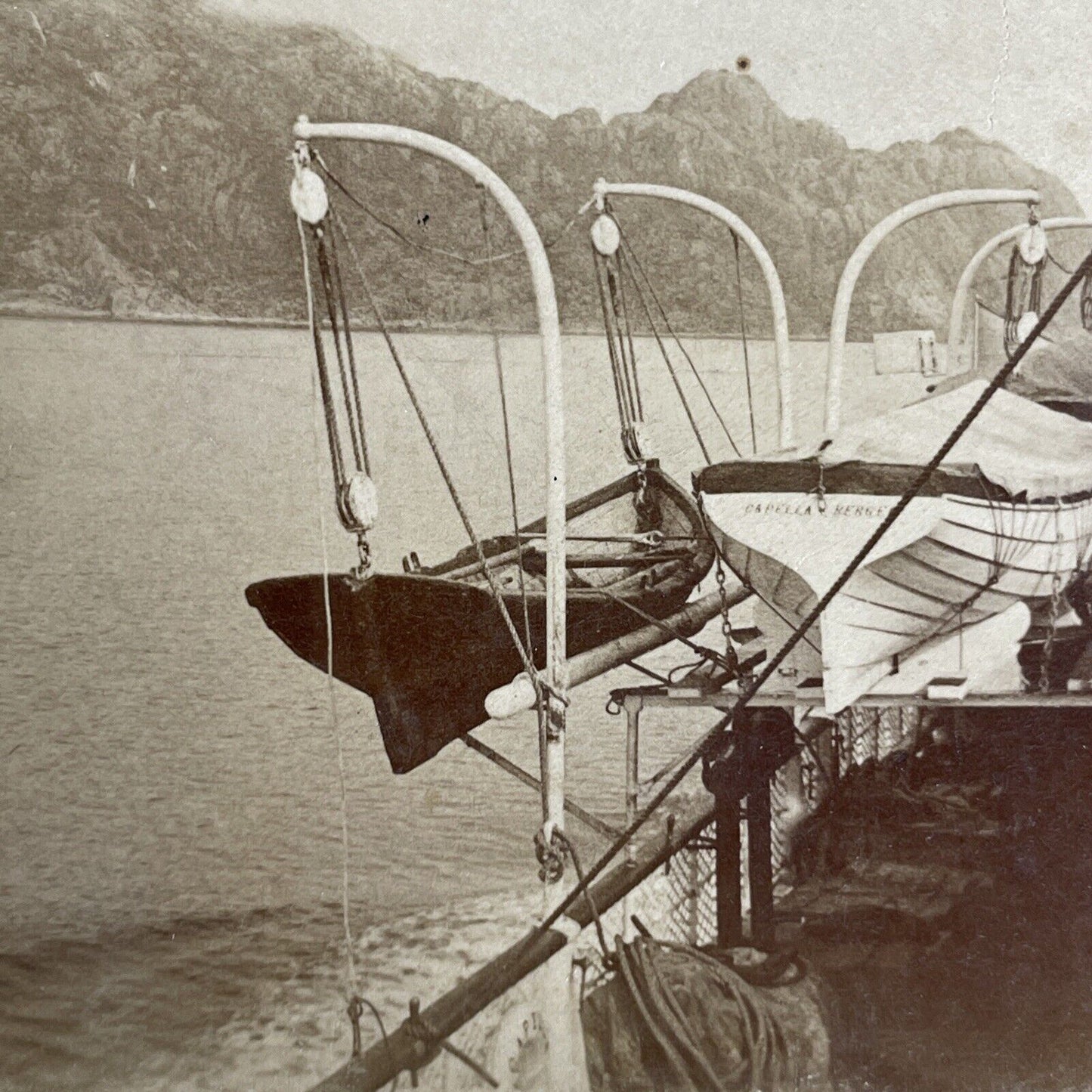 Antique 1896 Boat Launch Norwegian Fjords Norway Stereoview Photo Card P902