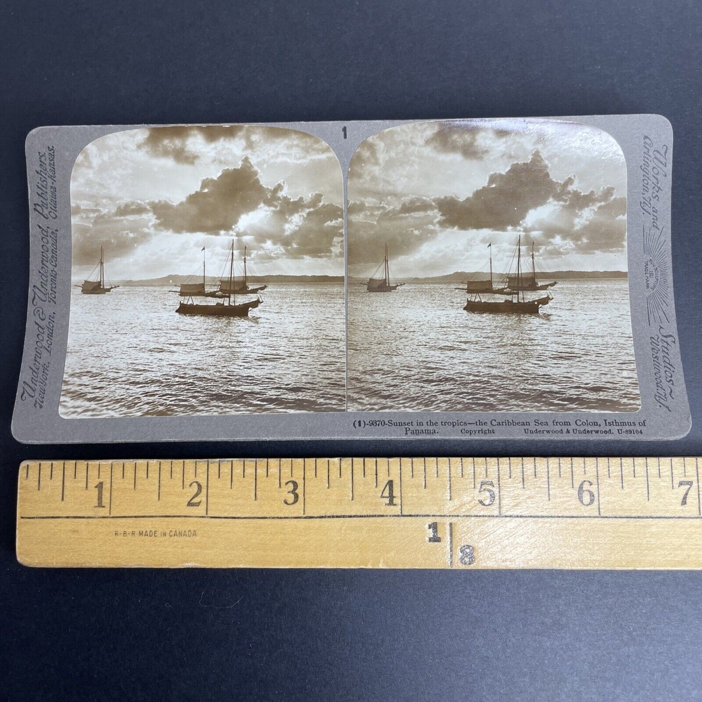 Antique 1903 Small Fishing Boats Coast Of Panama Stereoview Photo Card P923